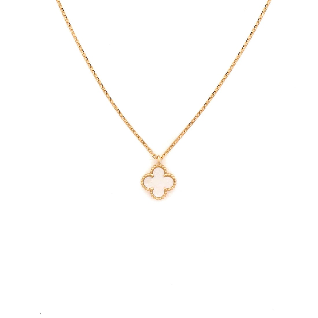 Alhambra Pendant Necklace 18K Yellow Gold Van Cleef & Arpels Mother: Alhambra Pendant Necklace 18K Yellow Gold Van Cleef & Arpels Mother 18K Yellow Gold Van Cleef & Arpels Sweet Alhambra Pendant Necklace boasts a striking combination of 18K yellow gold and mother of