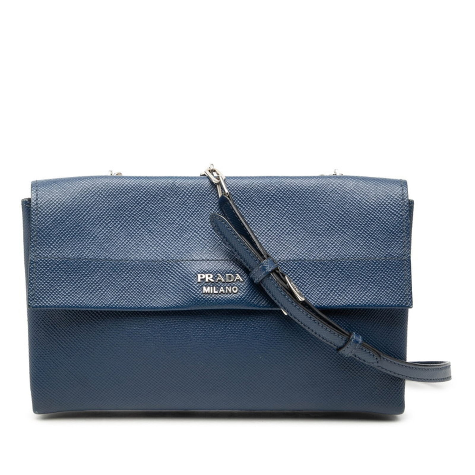 Shoulder Bag Leather Prada: Shoulder Bag Leather Prada Saffiano leather shoulder bag from Prada, featuring a classic design with a navy color and precise measurements of 16cm x 24cm x 4.5cm. This bag is made from high-quality le