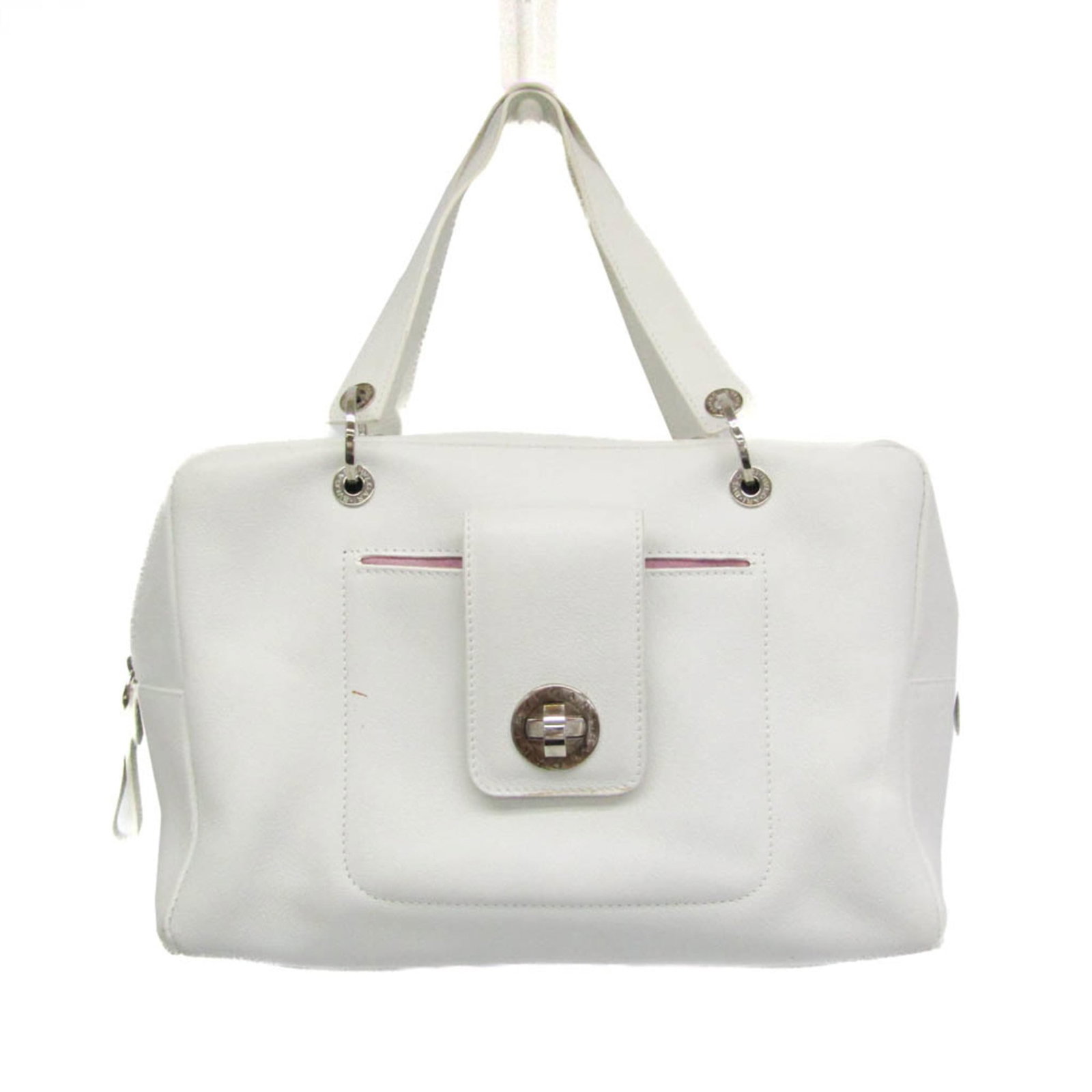 Handbag Leather Bvlgari: Handbag Leather Bvlgari White Bvlgari leather handbag with dimensions 18cm x 27cm x 16.5cm, weighing 860g. Made from high-quality leather, this Italian handbag boasts a classic design. Item