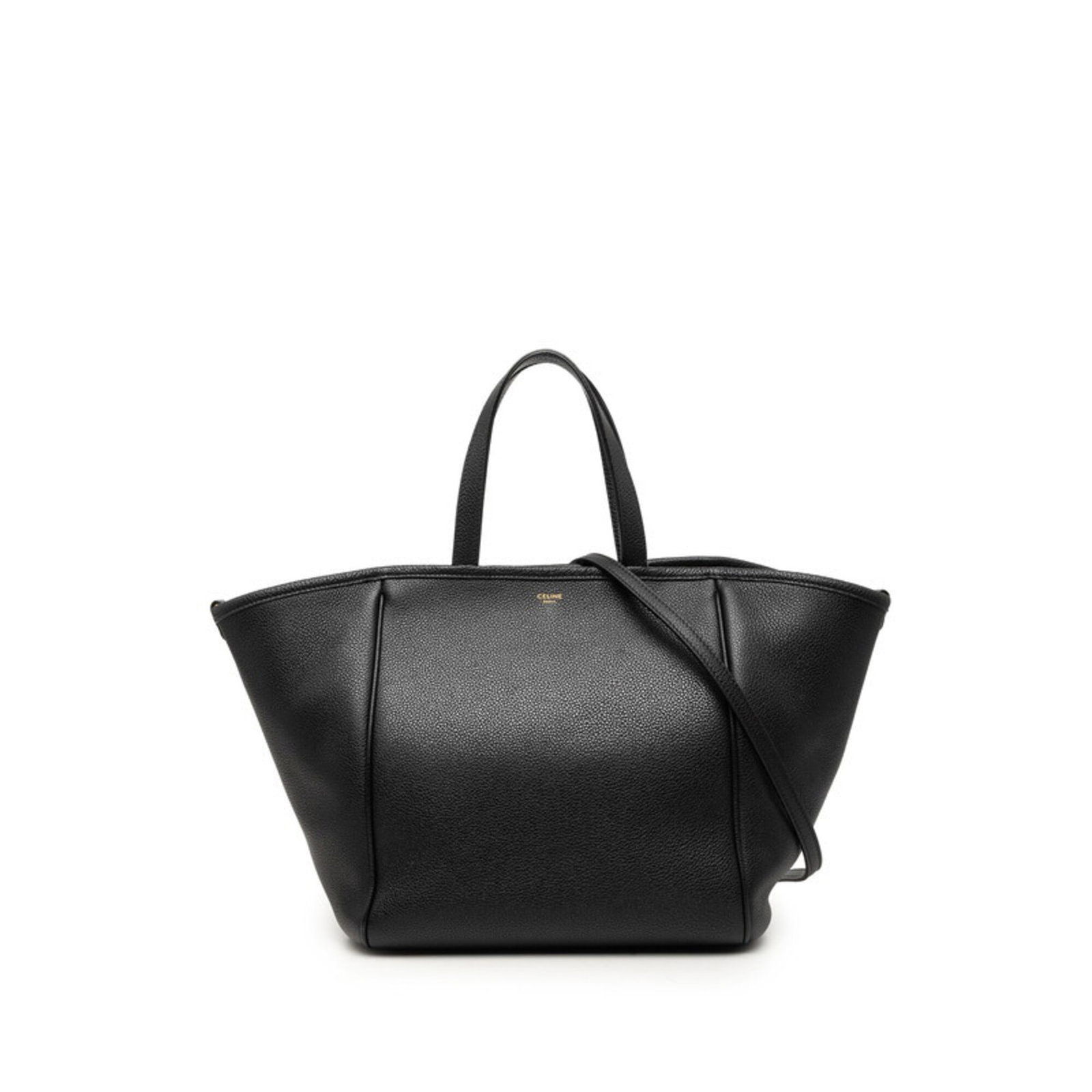 Handbag Leather Shoulder Bag Celine: Handbag Leather Shoulder Bag Celine This black leather shoulder bag from Celine measures 23.5cm x 42.5cm x 13cm and features a classic design with clean lines and a timeless aesthetic. The bag is