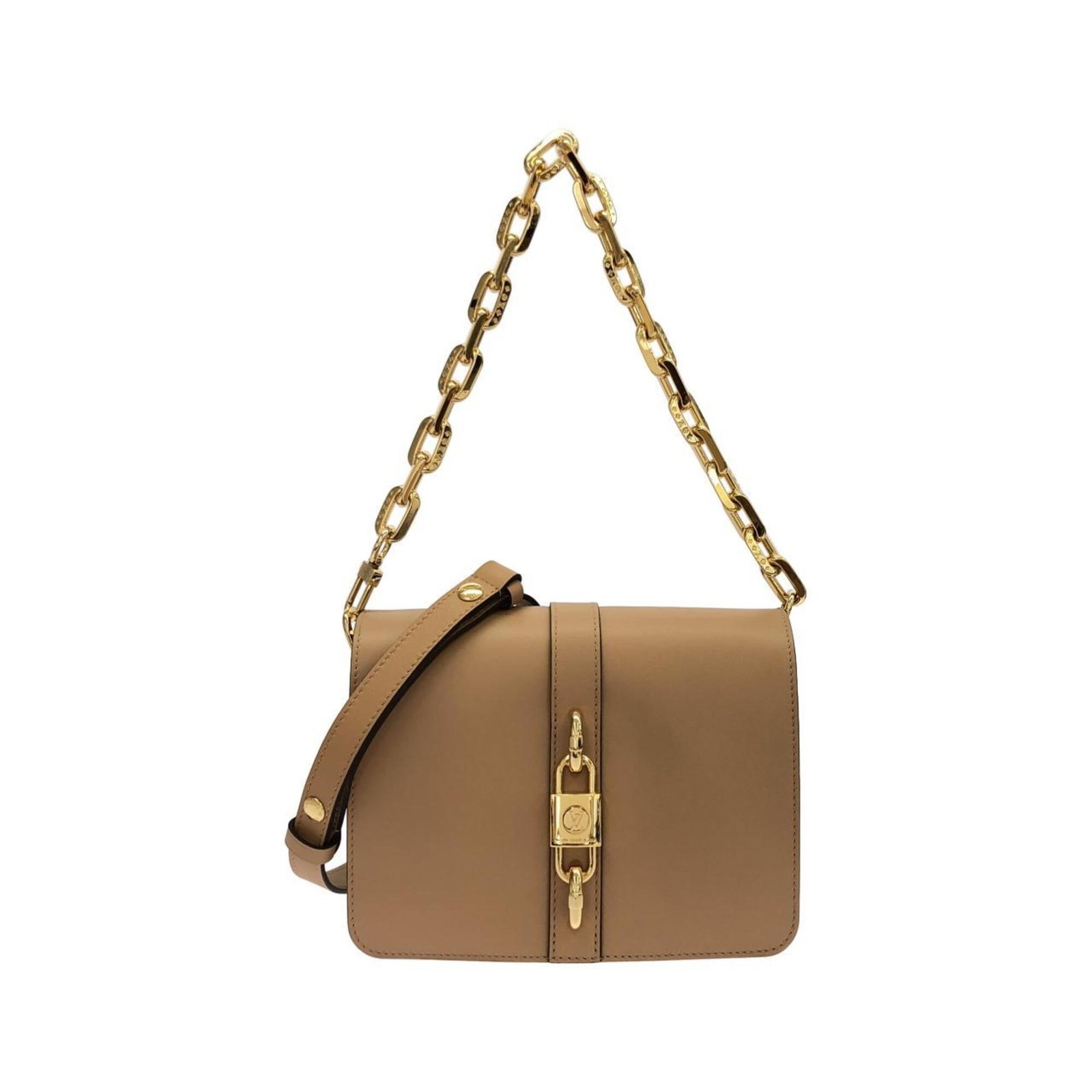 Shoulder Bag Leather Louis Vuitton: Shoulder Bag Leather Louis Vuitton Brown, Camel Calfskin Leather Shoulder Bag from Louis Vuitton, measuring 16cm x 22cm x 5cm. This classic design boasts high-quality leather construction and a
