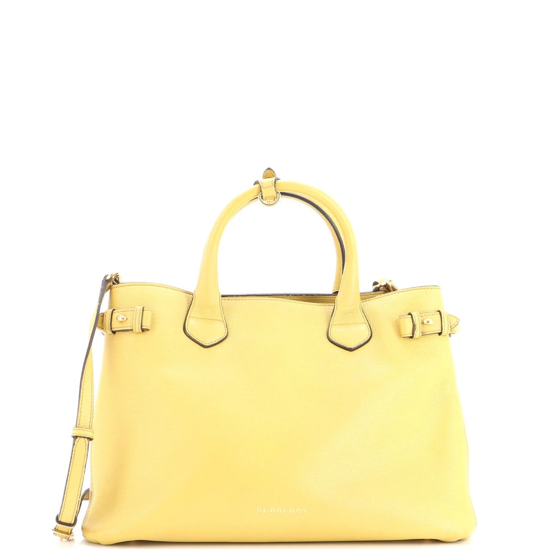 Leather House Canvas Medium Burberry Tote Banner: Leather House Canvas Medium Burberry Tote Banner Yellow Leather and House Check Canvas Medium Burberry Tote Banner in Fair Condition. This medium-sized tote features a classic Burberry design with a