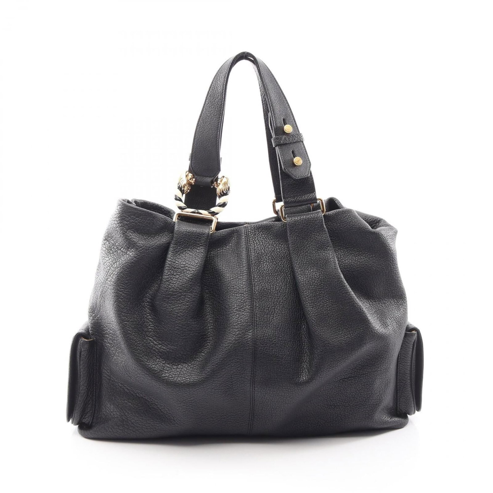 Bvlgari Leather Tote Bag Handbag: Bvlgari Leather Tote Bag Handbag Bvlgari Leather Tote Bag - A sleek and sophisticated black leather tote bag, measuring 30cm x 43cm x 12cm, perfect for everyday use. The bag features high-quality