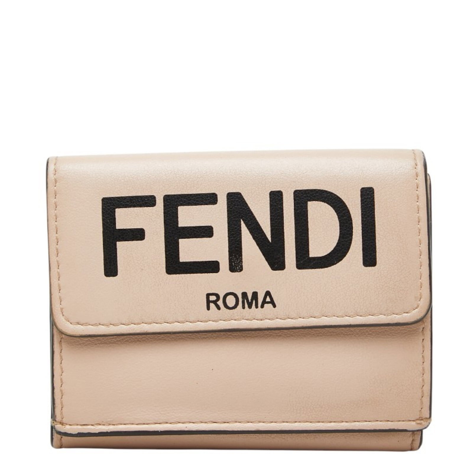 Fendi Wallet (Tri-Fold) Leather: Fendi Wallet (Tri-Fold) Leather Tri-fold leather wallet from Fendi, featuring a soft pink color and sleek design. Made from high-quality leather, this wallet measures 7.5cm x 9.5cm x 2cm and is a