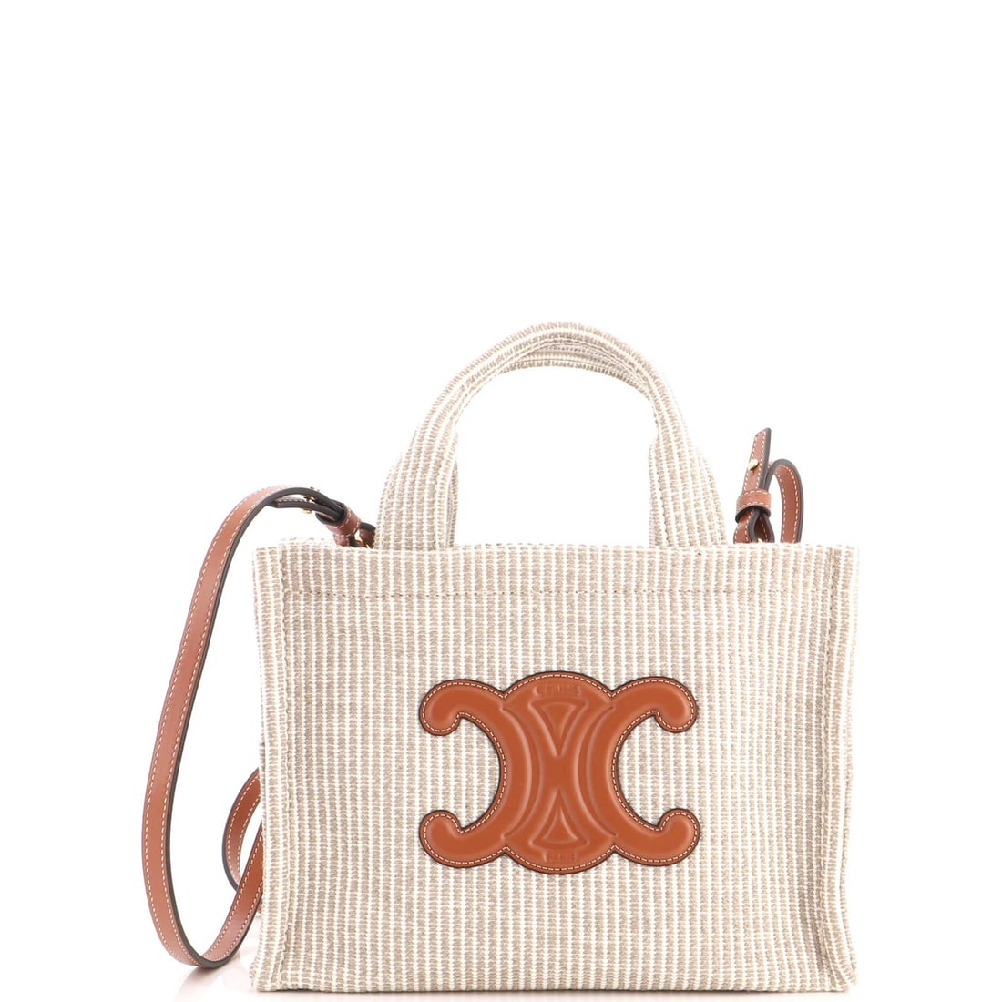 Celine Cabas Thais Tote Triomphe Striped Canvas Small: Celine Cabas Thais Tote Triomphe Striped Canvas Small Celine Cabas Thais Tote Triomphe Striped Canvas Small - A stylish and versatile small tote with a classic striped canvas exterior and a touch of