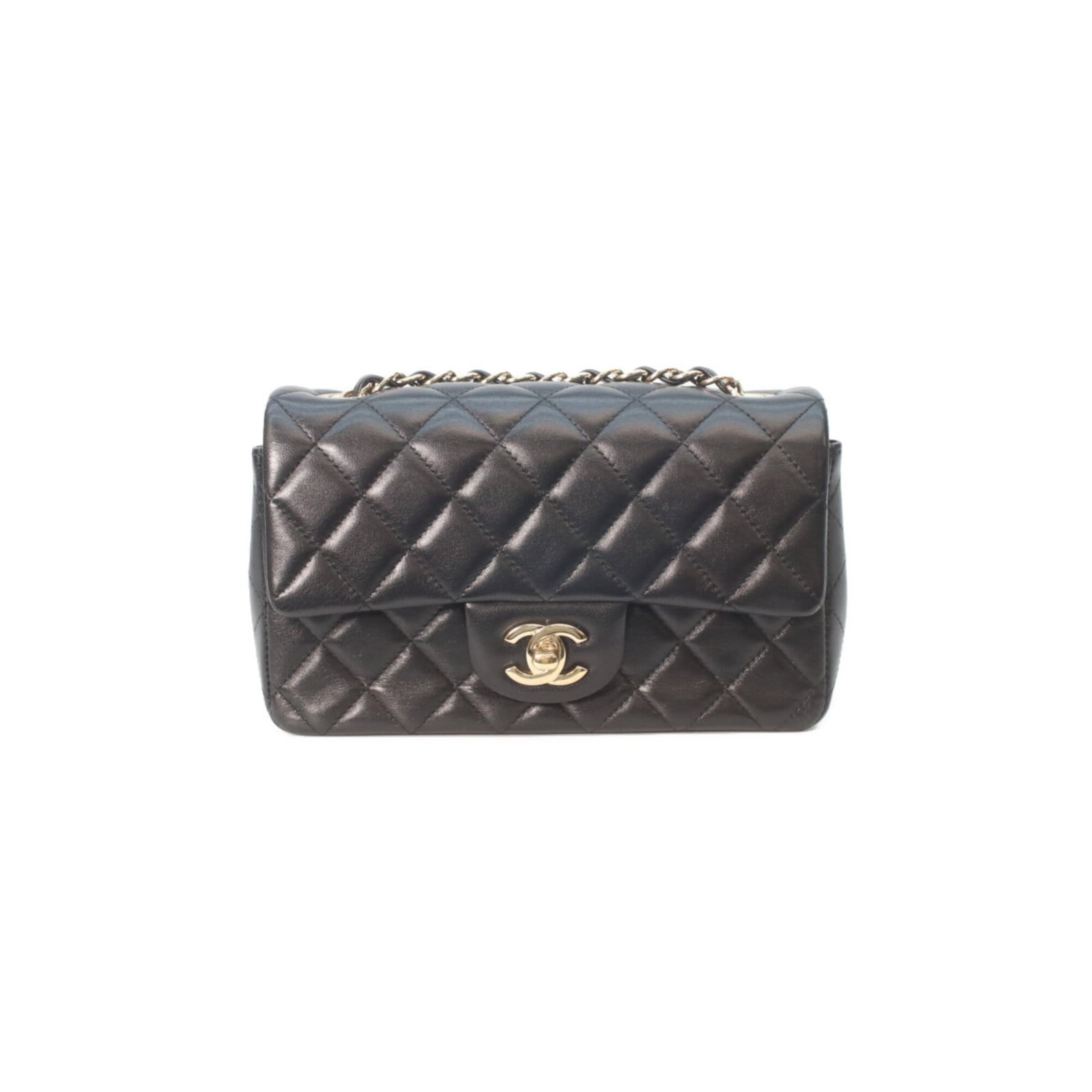 Shoulder Bag Leather Chanel: Shoulder Bag Leather Chanel Black lambskin leather shoulder bag with gold hardware, measuring 12.5cm x 20cm x 6.5cm, features a 120cm strap length. This Chanel shoulder bag is made from high-quality l