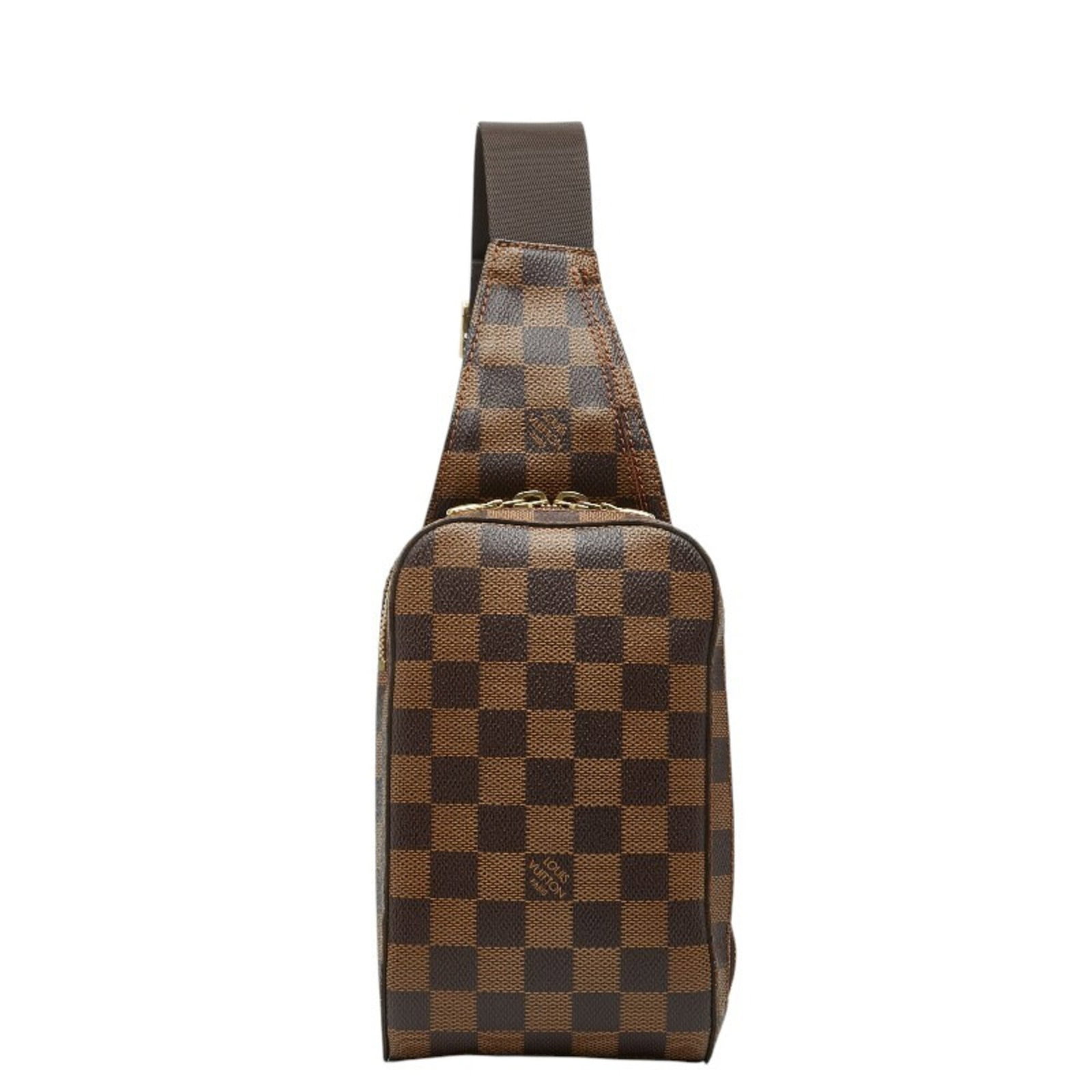 Vuitton Louis Fanny Pack Sling Leather Pvc Bag: Vuitton Louis Fanny Pack Sling Leather Pvc Bag Brown Louis Vuitton Damier Fanny Pack Sling Bag made from PVC and leather, measuring 19cm x 11cm x 5cm. This stylish shoulder bag features a classic