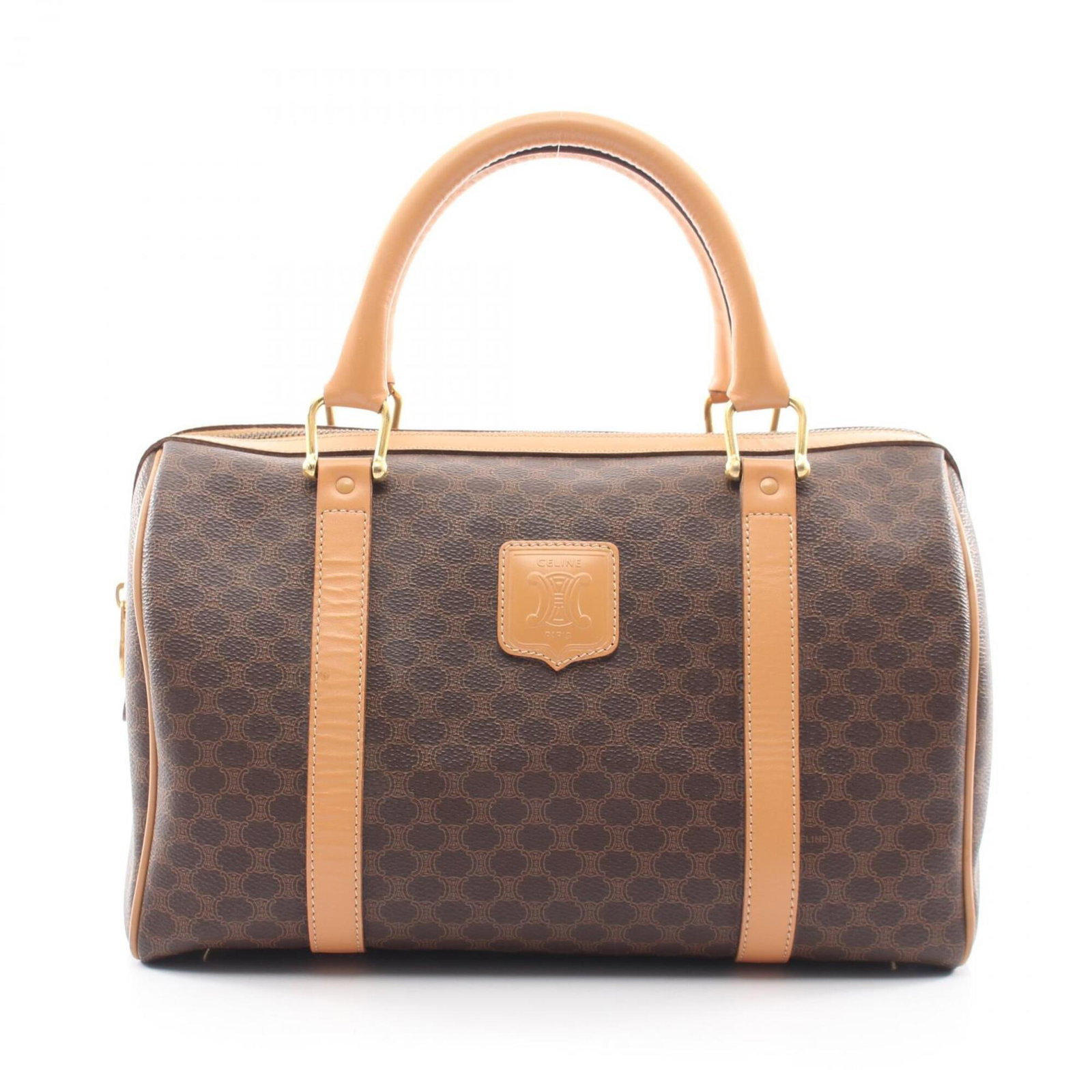 Canvas Leather Coated Handbag: Canvas Leather Coated Handbag Canvas Leather Coated Handbag in Beige and Brown. This Celine-style handbag features a unique combination of coated canvas and leather, providing a durable and stylish de