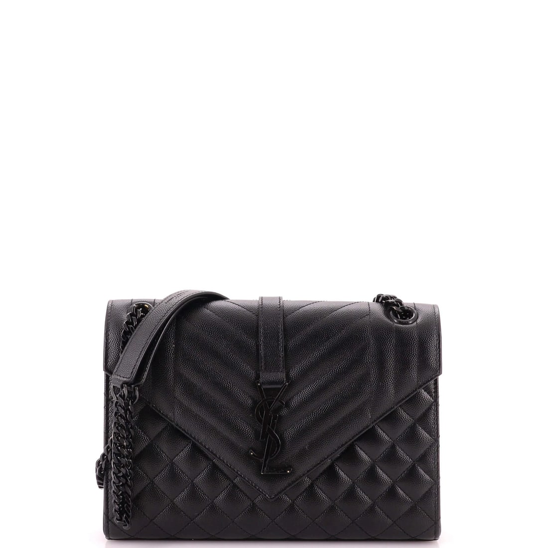 Saint Laurent Classic Monogram Envelope Satchel Mixed Matelasse Leather Medium: Saint Laurent Classic Monogram Envelope Satchel Mixed Matelasse Leather Medium Black Saint Laurent Classic Monogram Envelope Satchel in mixed matelasse leather, featuring a medium size with a 12"