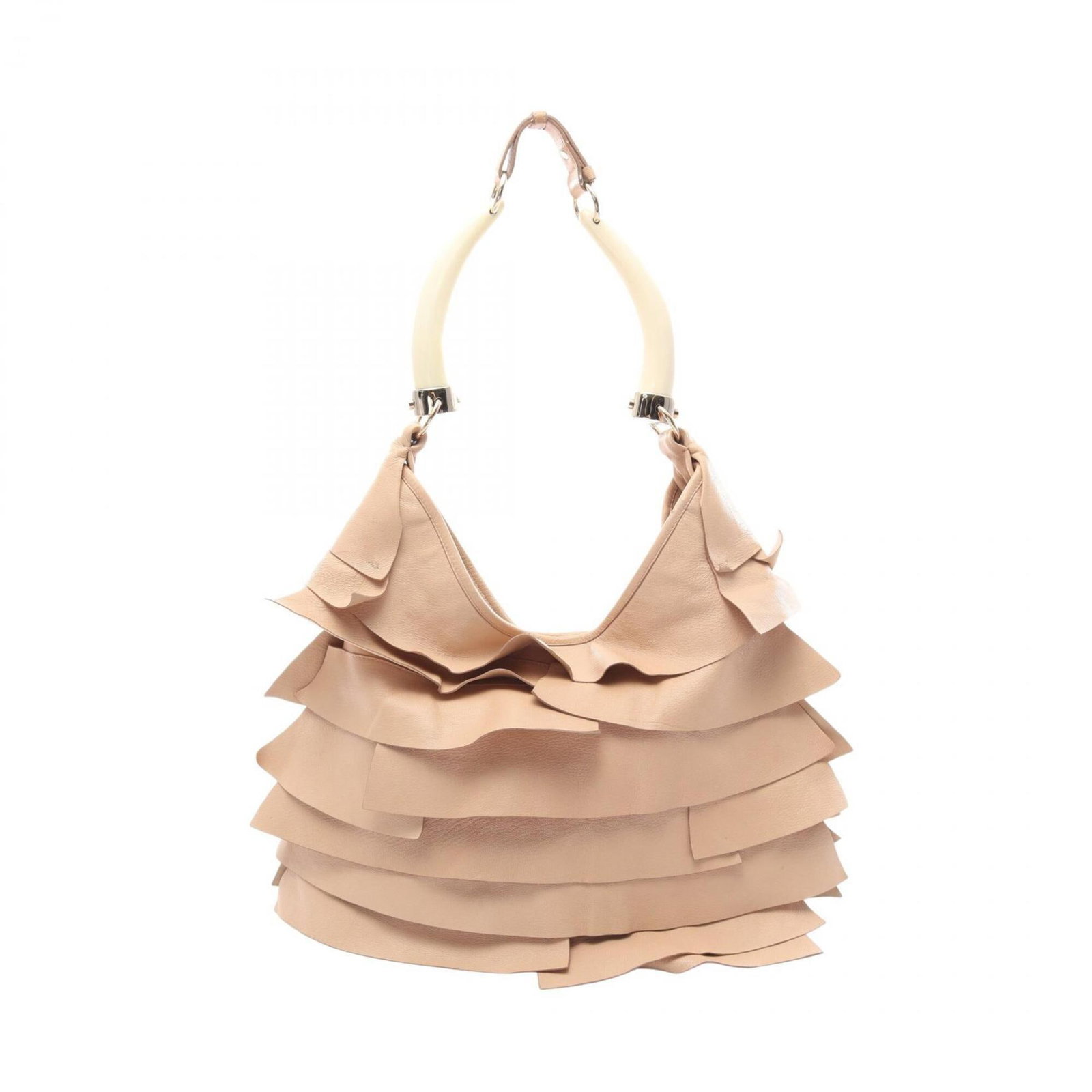 Leather Yves Saint Laurent Handbag Shoulder Bag: Leather Yves Saint Laurent Handbag Shoulder Bag This beige leather Yves Saint Laurent shoulder bag features a classic design with a 30cm x 44cm x 3cm size. The bag's high-quality leather construction