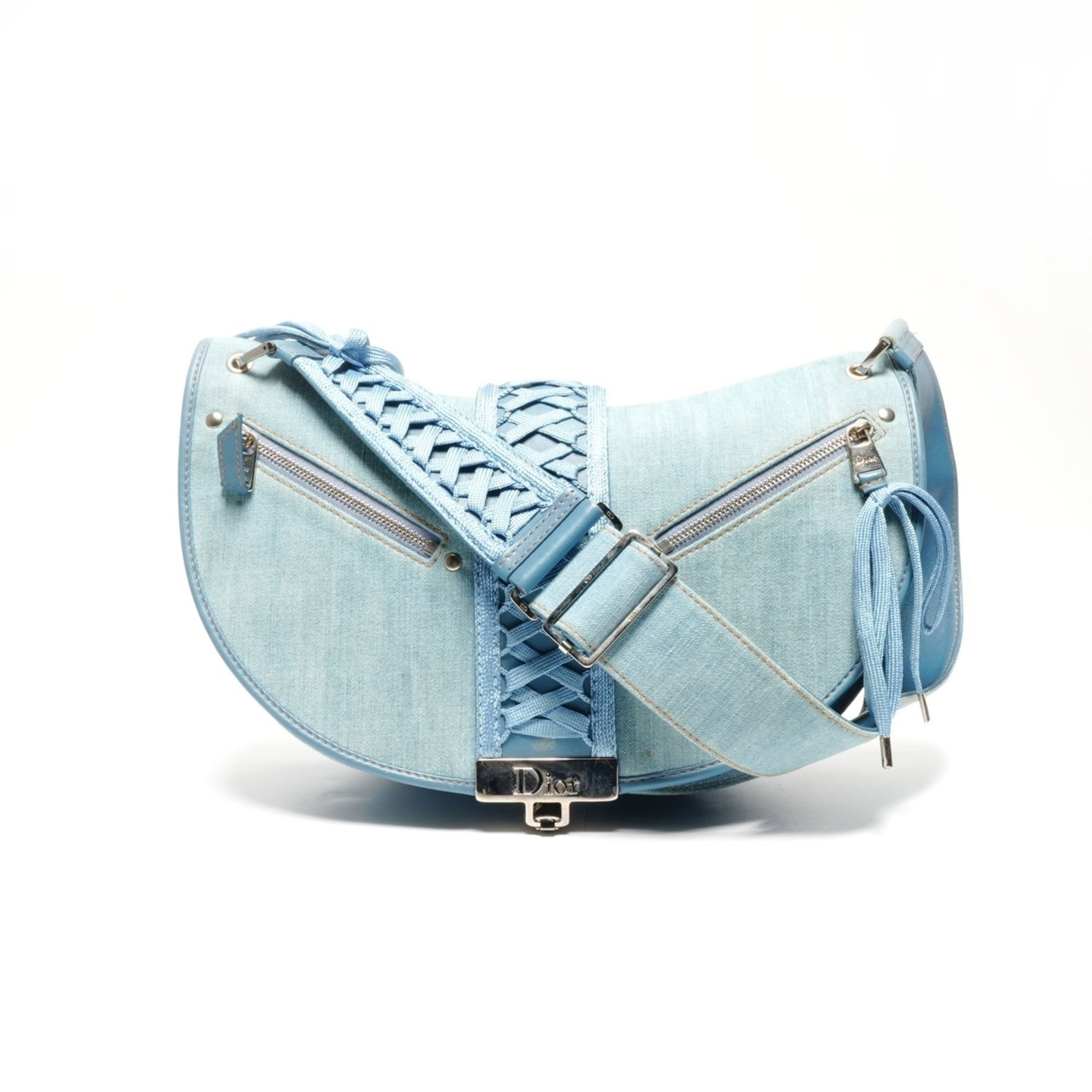 Shoulder Bag by Christian Dior: Shoulder Bag by Christian Dior Blue shoulder bag from Christian Dior, featuring a 18cm x 30cm x 3cm size. The bag's blue color is a notable aspect of its design. A signature is present on the bag.