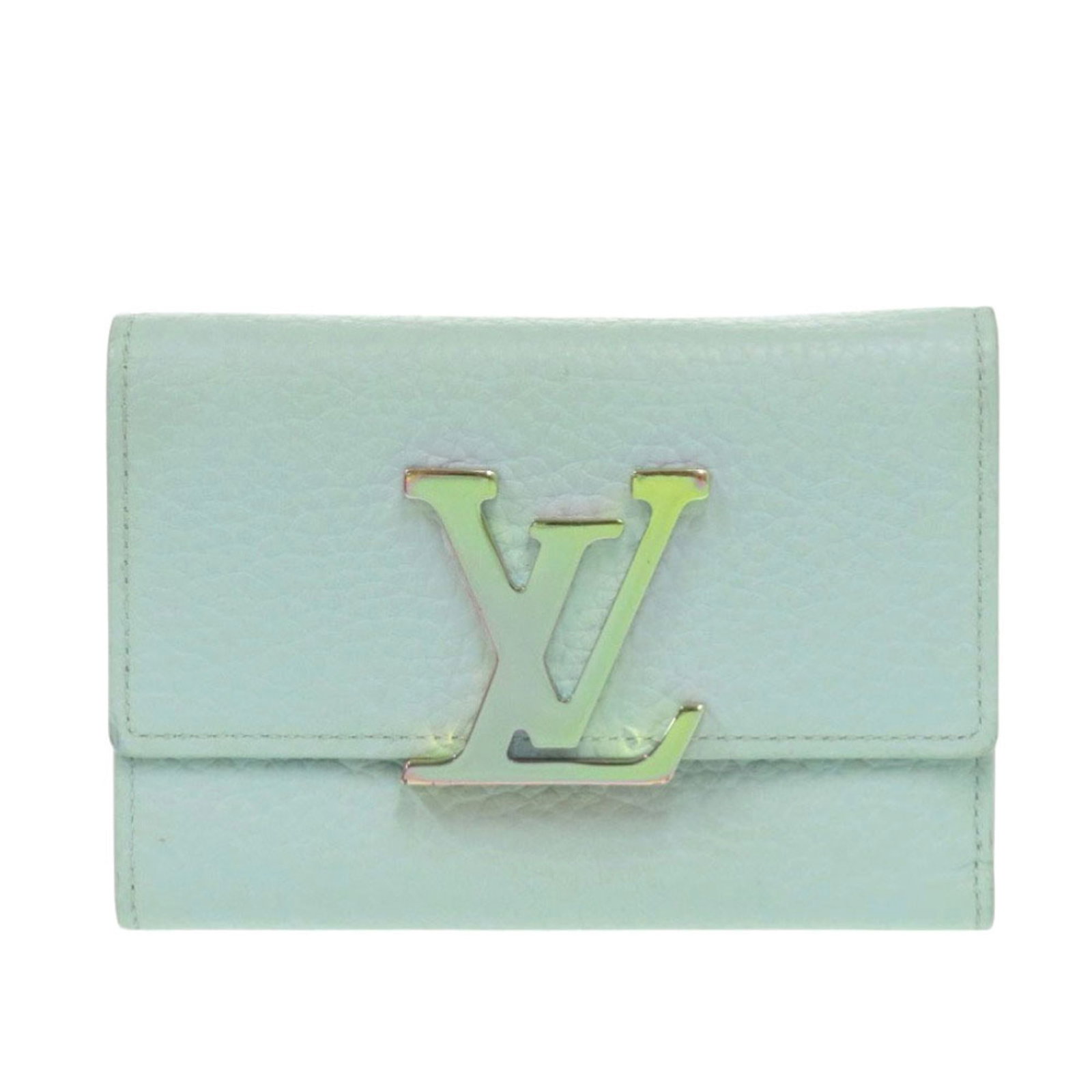 Louis Vuitton Wallet (Tri-Fold) Leather: Louis Vuitton Wallet (Tri-Fold) Leather Tri-fold wallet in iconic Louis Vuitton blue Taurillon leather, crafted with attention to detail and timeless elegance. Measuring 9cm x 13.5cm x 2cm, this styli