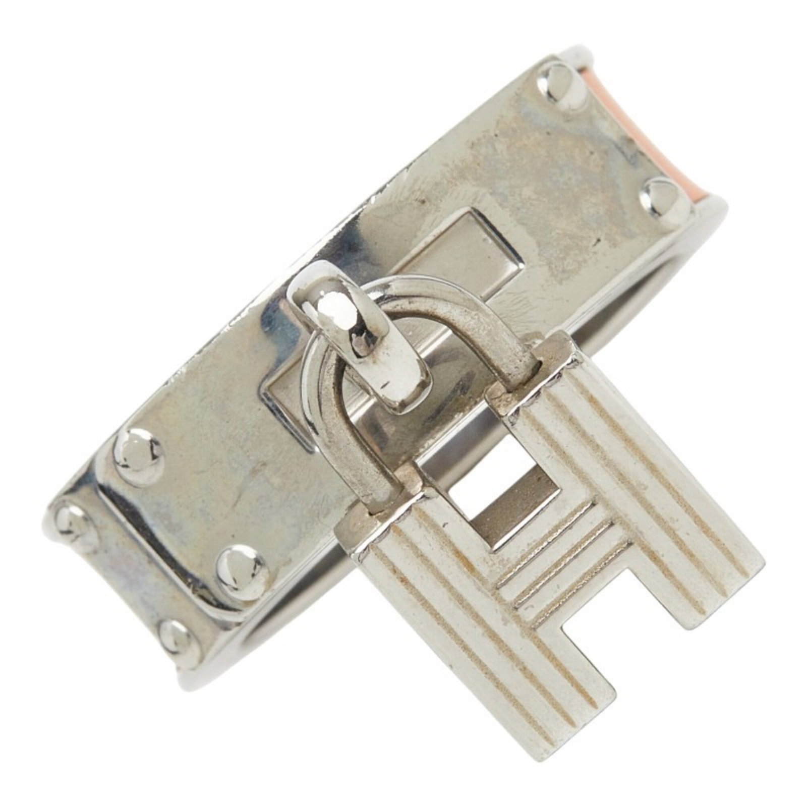 Metal Hermes Scarf Leather Ring: Metal Hermes Scarf Leather Ring The Metal Hermes Scarf Leather Ring boasts a vibrant orange hue paired with sleek silver accents, adding a pop of color to any outfit. Crafted from metal and leather,