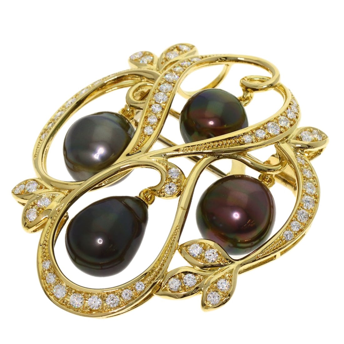 Queen Black Pearl Diamond Brooch K18 Yellow Gold: Queen Black Pearl Diamond Brooch K18 Yellow Gold K18 Yellow Gold brooch set with a 1ct D color diamond, this elegant piece showcases the beauty of high-quality gold craftsmanship. The brooch's gold