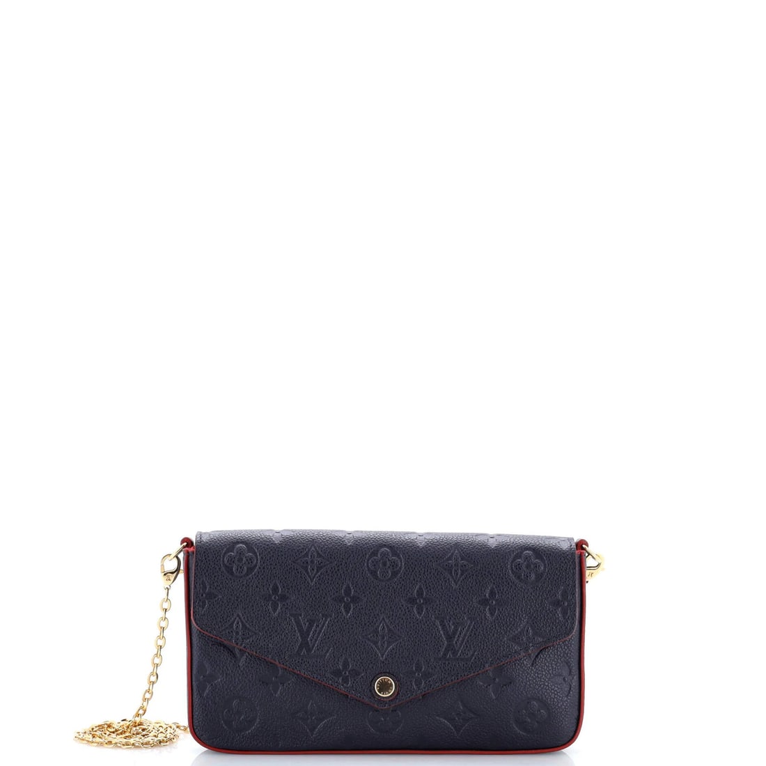 Monogram Empreinte Leather Louis Vuitton Felicie Pochette: Monogram Empreinte Leather Louis Vuitton Felicie Pochette Blue Monogram Empreinte Leather Louis Vuitton Felicie Pochette with gold hardware, featuring a 22" strap drop and 5" height, this cross body