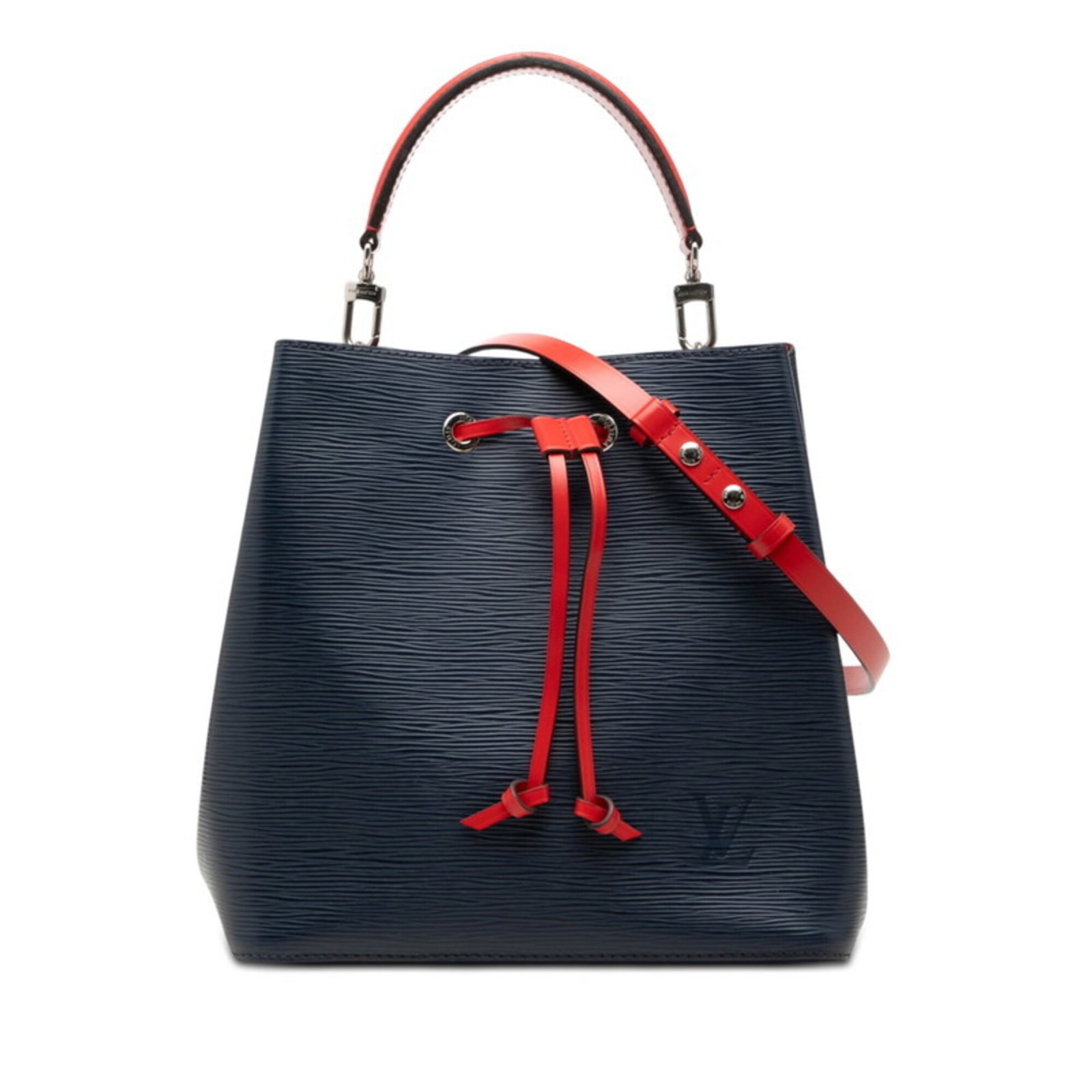 Shoulder Bag Handbag Leather Louis Vuitton: Shoulder Bag Handbag Leather Louis Vuitton Navy and red color options, this Louis Vuitton Epi shoulder bag features a classic design with a 26cm x 26cm x 17cm leather construction. The bag's 12cm