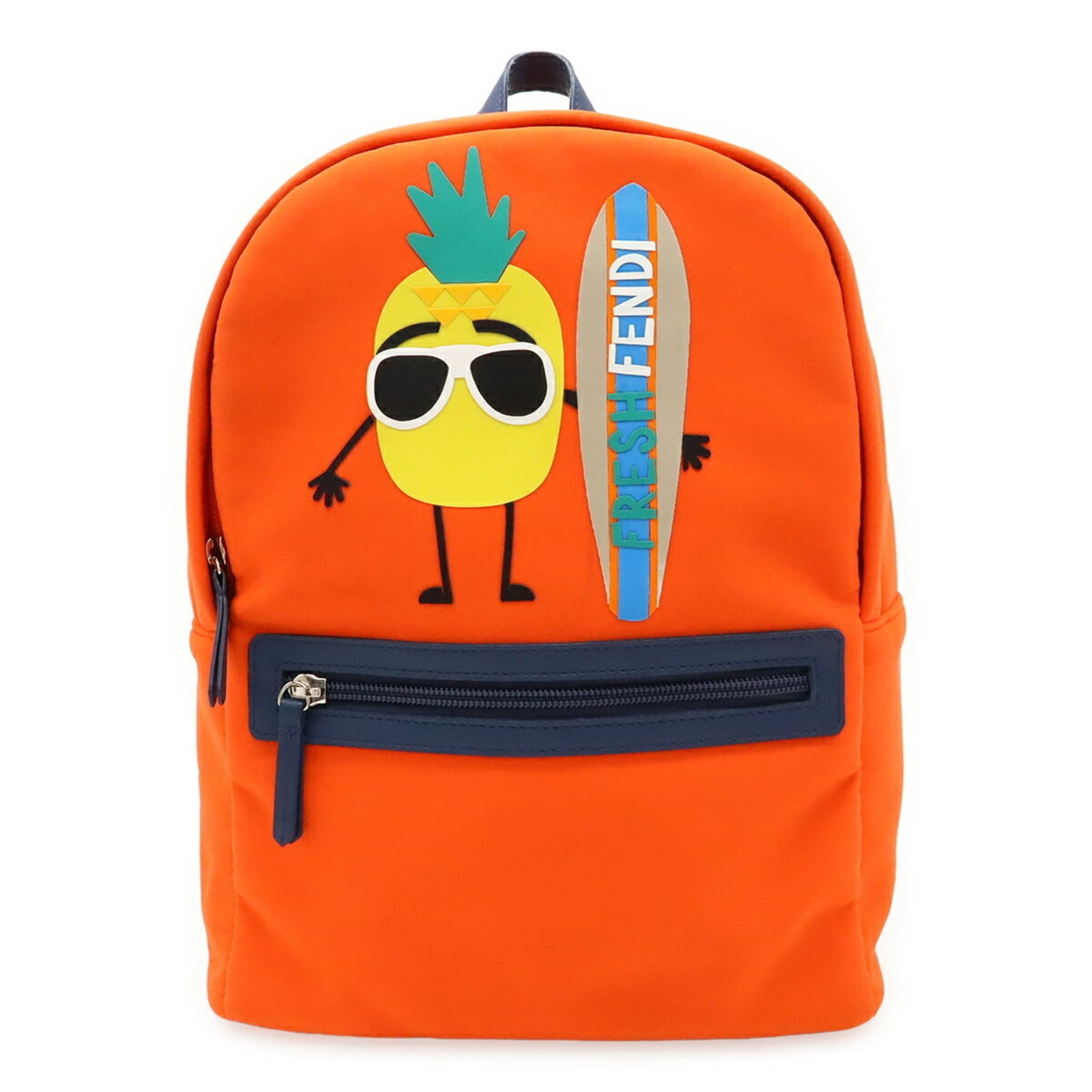Fendi Backpack Leather Neoprene: Fendi Backpack Leather Neoprene Fendi Backpack Leather Neoprene is made from a combination of neoprene and leather, with a black and orange color scheme. The bag measures 33cm x 23cm x 11cm and has