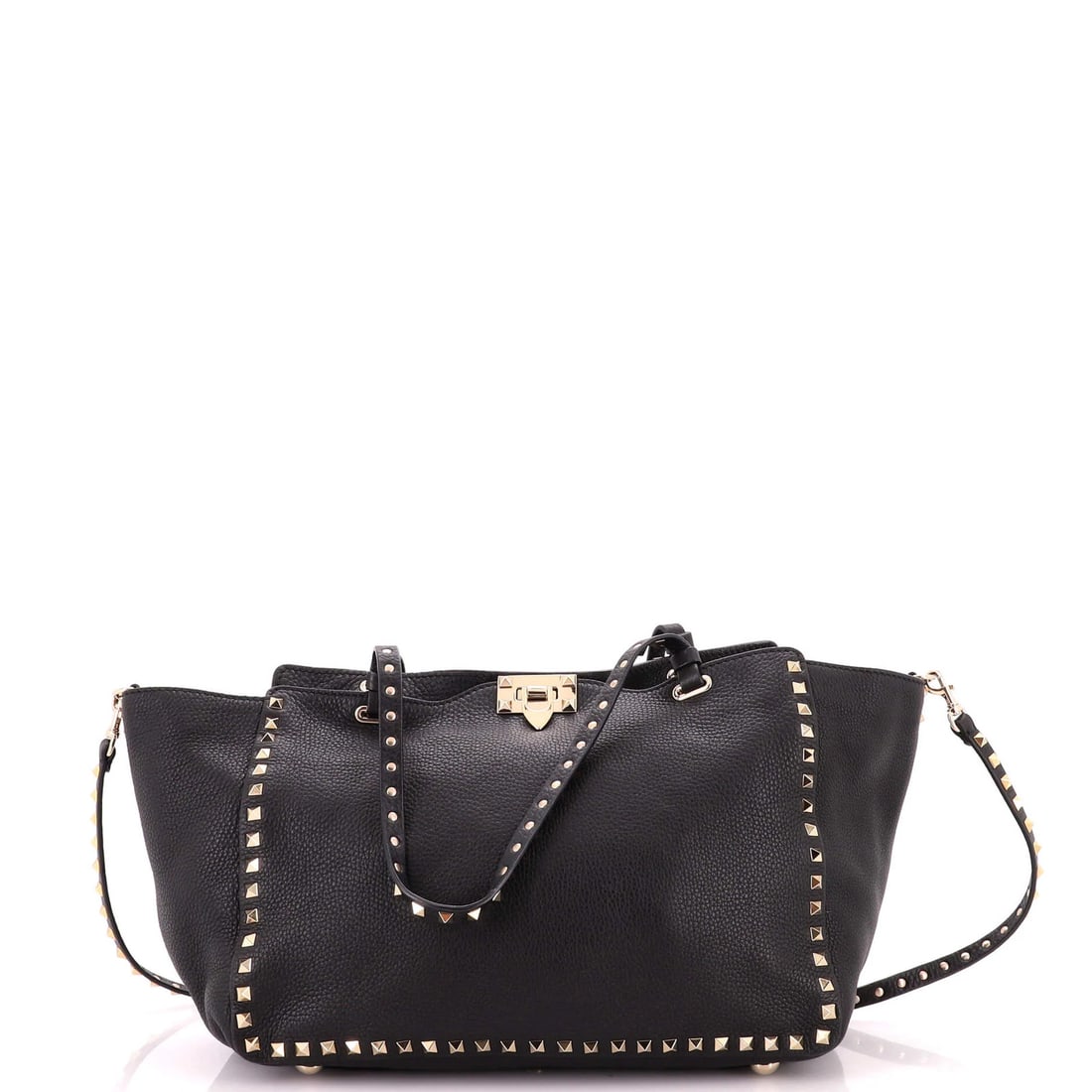 Valentino Garavani Rockstud Tote Pebbled Leather Medium: Valentino Garavani Rockstud Tote Pebbled Leather Medium Black Pebbled Leather Medium Rockstud Tote by Valentino Garavani features a sleek and sophisticated design with a medium size, perfect for