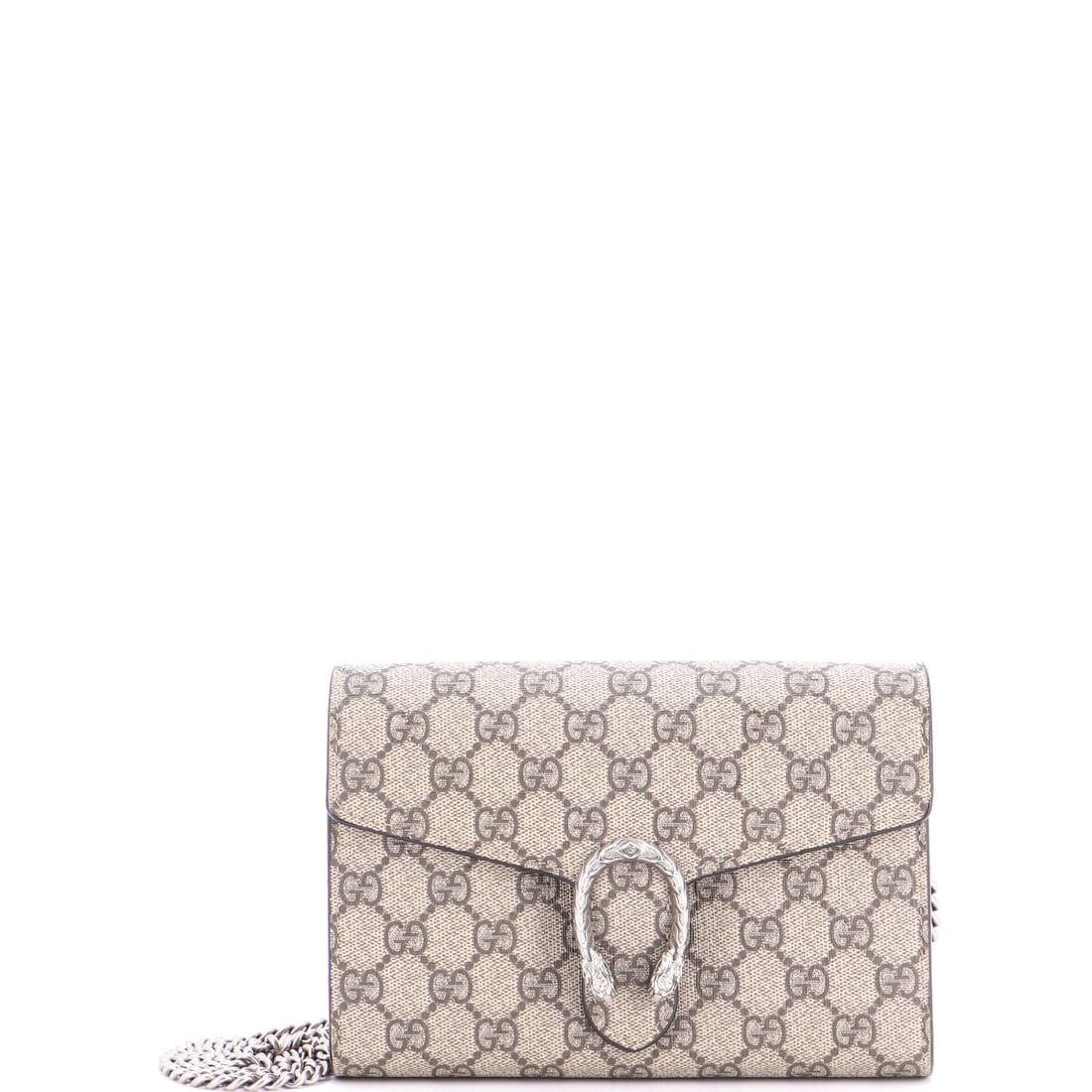 Gucci Dionysus Chain Wallet Coated Canvas Small: Gucci Dionysus Chain Wallet Coated Canvas Small Small Gucci Dionysus Chain Wallet Coated Canvas Bag in Red, featuring a cross body design with a chain wallet and nylon interior, measures 5.5" tall