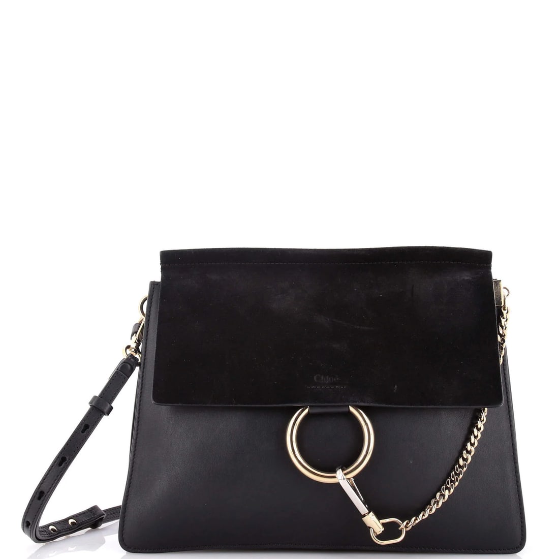 Leather medium bag Chloe Faye shoulder: Leather medium bag Chloe Faye shoulder Black leather Chloe Faye shoulder bag with suede interior and silver hardware, featuring a medium size with 17-20" handle drop and 12-15" strap drop. The bag