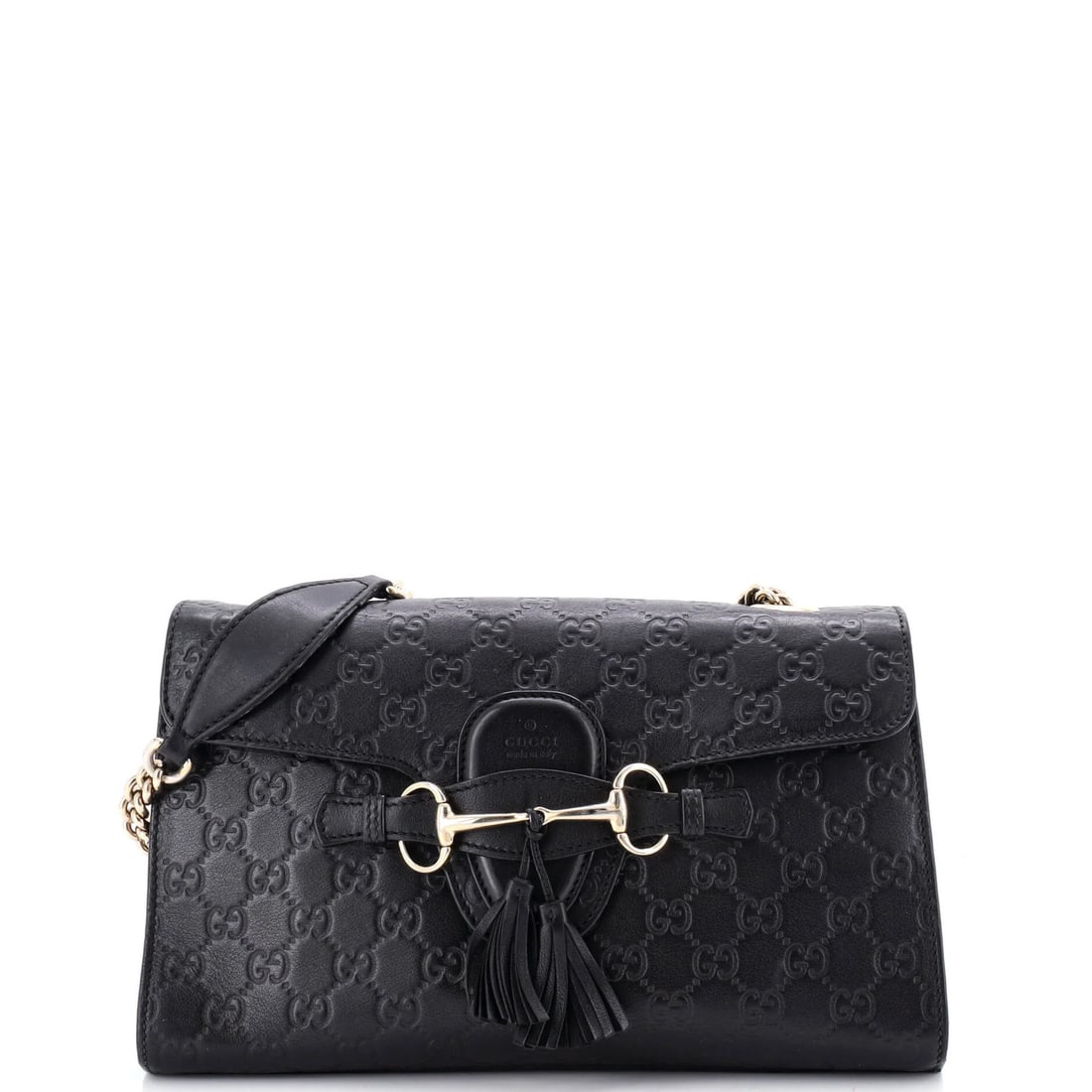 Microguccissima Medium Leather Flap Chain Gucci Emily Bag: Microguccissima Medium Leather Flap Chain Gucci Emily Bag Black Microguccissima Medium Leather Flap Chain Gucci Emily Bag with gold tone hardware, featuring a classic shoulder design and chain flap