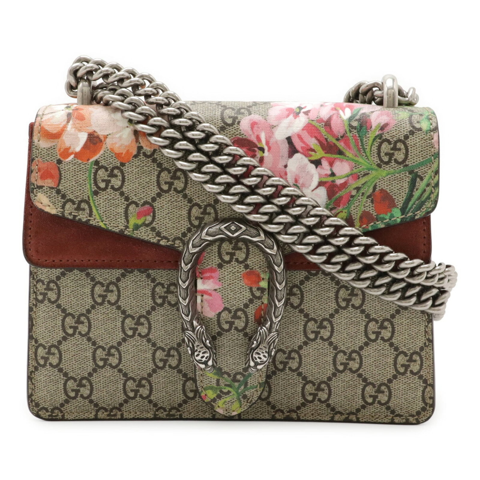 Coated Canvas Gucci Bag: Coated Canvas Gucci Bag Coated canvas Gucci bag with a unique blend of beige pink and multi-color hues. This shoulder bag boasts a compact size, measuring 15.5cm x 20cm x 5cm, and features a 122cm