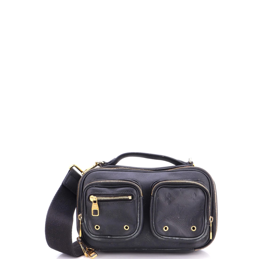 Louis Vuitton Utility Crossbody Bag Calfskin with Embossed Monogram Detail: Louis Vuitton Utility Crossbody Bag Calfskin with Embossed Monogram Detail This Louis Vuitton Utility Crossbody Bag features a sleek black calfskin exterior with an embossed monogram detail, adding a
