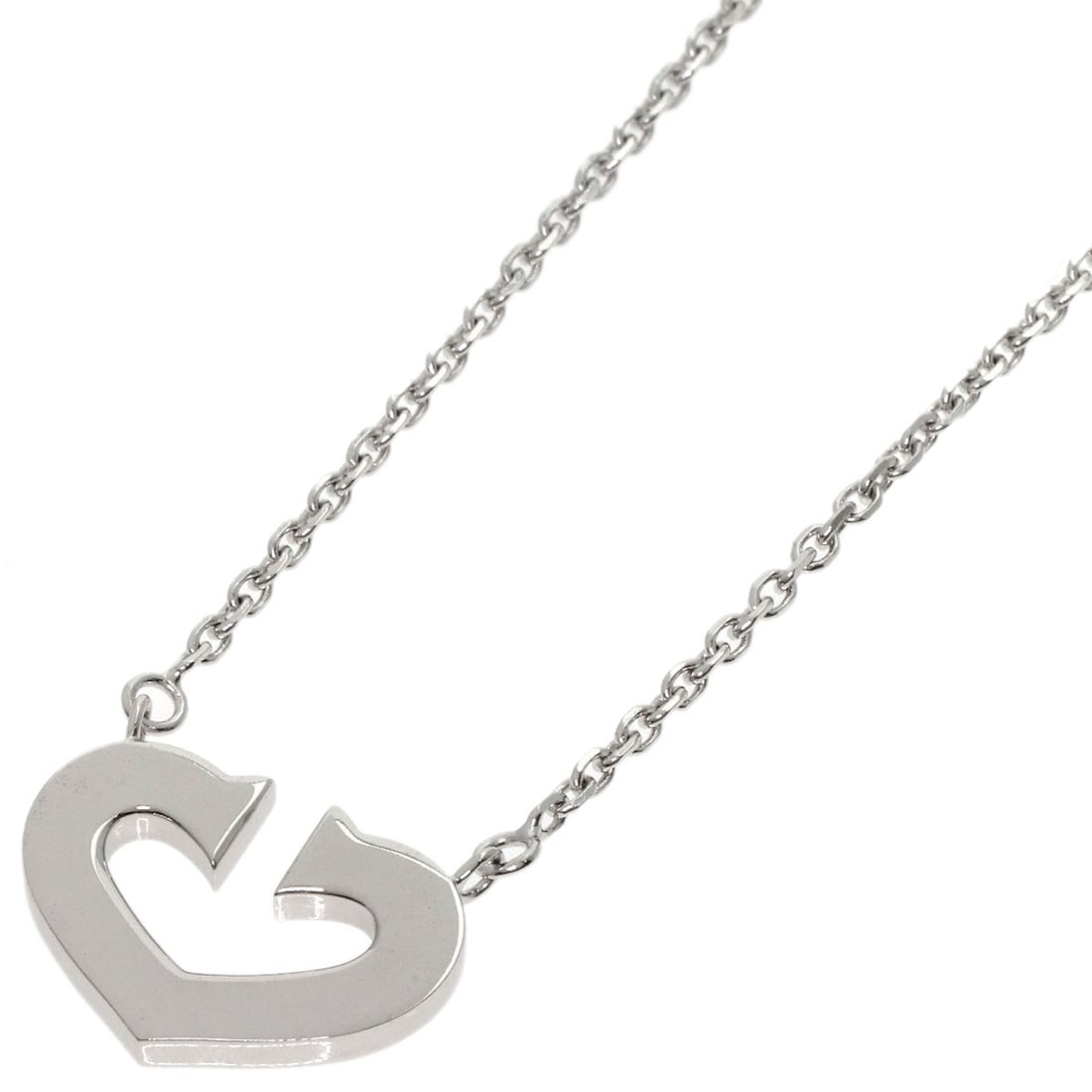 Heart Necklace K18 Gold White Cartier: Heart Necklace K18 Gold White Cartier K18 White Gold Cartier Heart Necklace is a striking piece featuring a sleek, silver metal design. Its 15.7-inch length showcases the beauty of the K18 gold