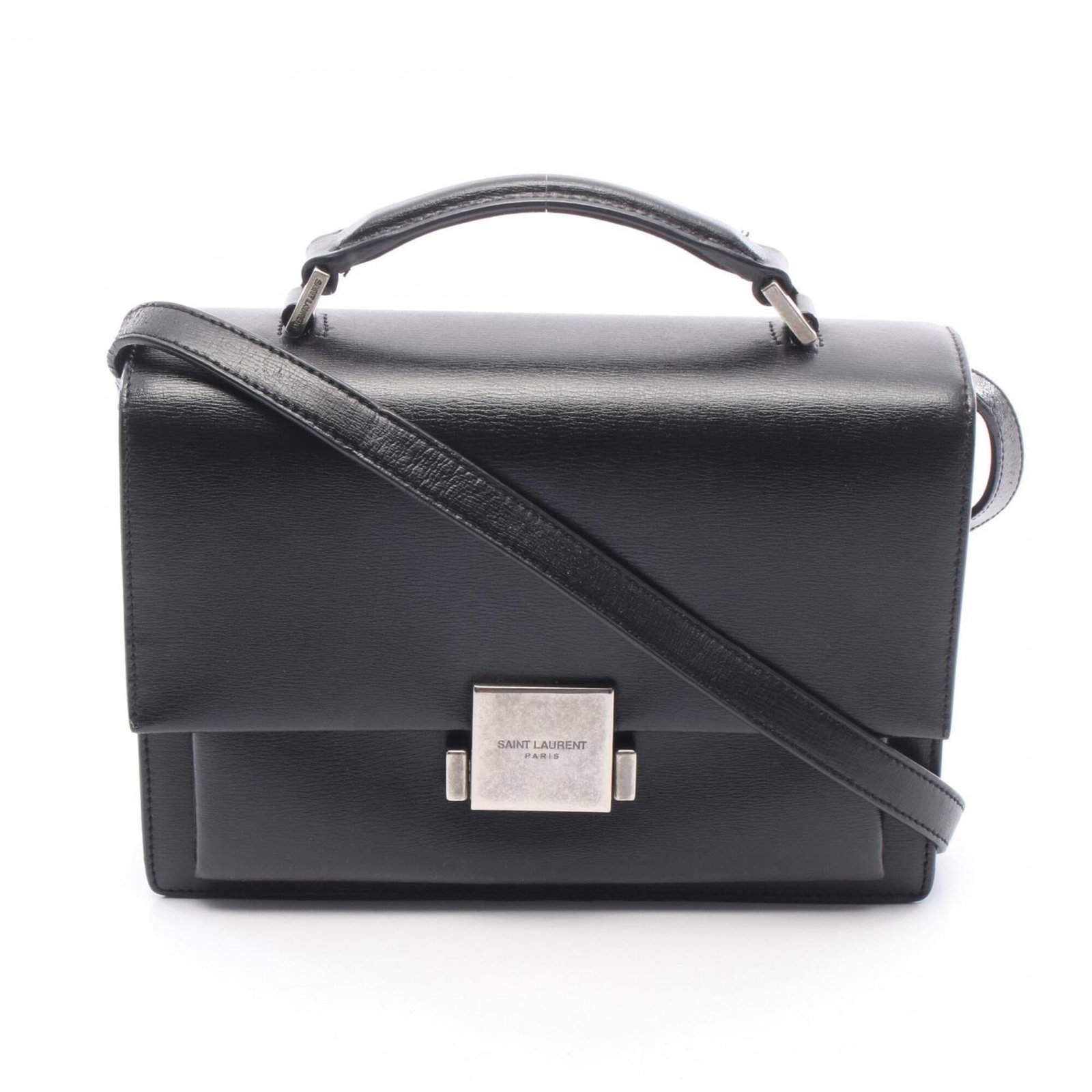 Leather Yves Saint Laurent Handbag Shoulder Bag: Leather Yves Saint Laurent Handbag Shoulder Bag This sleek black leather shoulder bag from Yves Saint Laurent boasts a classic design with clean lines and a timeless silhouette. Made from