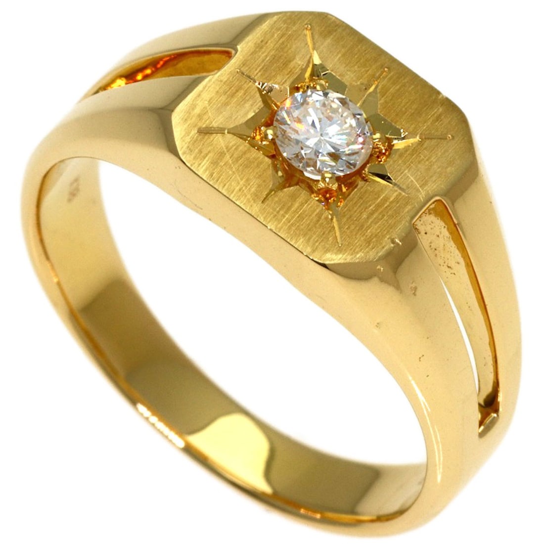 0.221Ct Diamond Ring K18 Yellow Gold 9.3G: 0.221Ct Diamond Ring K18 Yellow Gold 9.3G K18 Yellow Gold 9.3G ring features a 0.221ct D color diamond, set in a high-quality 9.3 gram gold alloy. This 9.25 US ring size piece showcases a classic desi