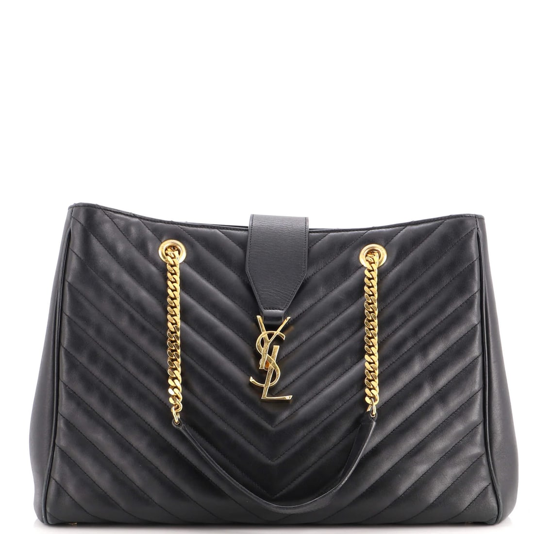 Laurent Saint Classic Monogram Leather Matelasse Chevron Shopper Large: Laurent Saint Classic Monogram Leather Matelasse Chevron Shopper Large Large Saint Laurent Classic Monogram Leather Matelasse Chevron Shopper features a black exterior with gold hardware and a