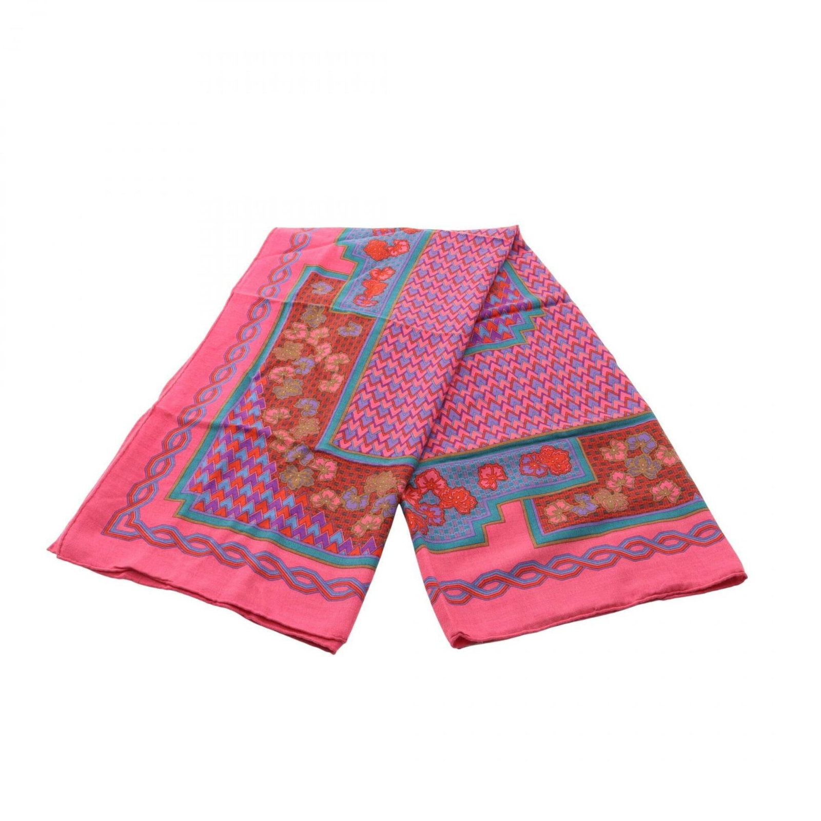 Hermes Carre Geant 140 Geometric Shawl Silk Cashmere Women'S Pink/ Multicolor: Hermes Carre Geant 140 Geometric Shawl Silk Cashmere Women'S Pink/ Multicolor The Hermes Carre Geant 140 Geometric Shawl is a vibrant, multicolored silk cashmere shawl in pink hues, showcasing the ico