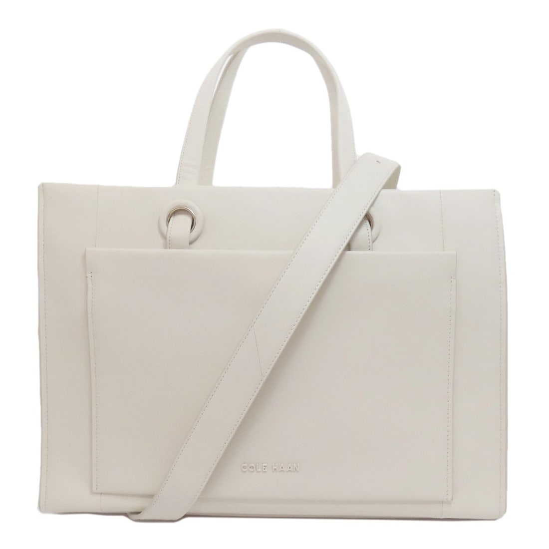 Cole Haan 2Way Tote Bag Leather: Cole Haan 2Way Tote Bag Leather White leather Cole Haan 2Way Tote Bag with a classic design. Made from high-quality leather, this tote bag features a timeless style that's perfect for everyday use.