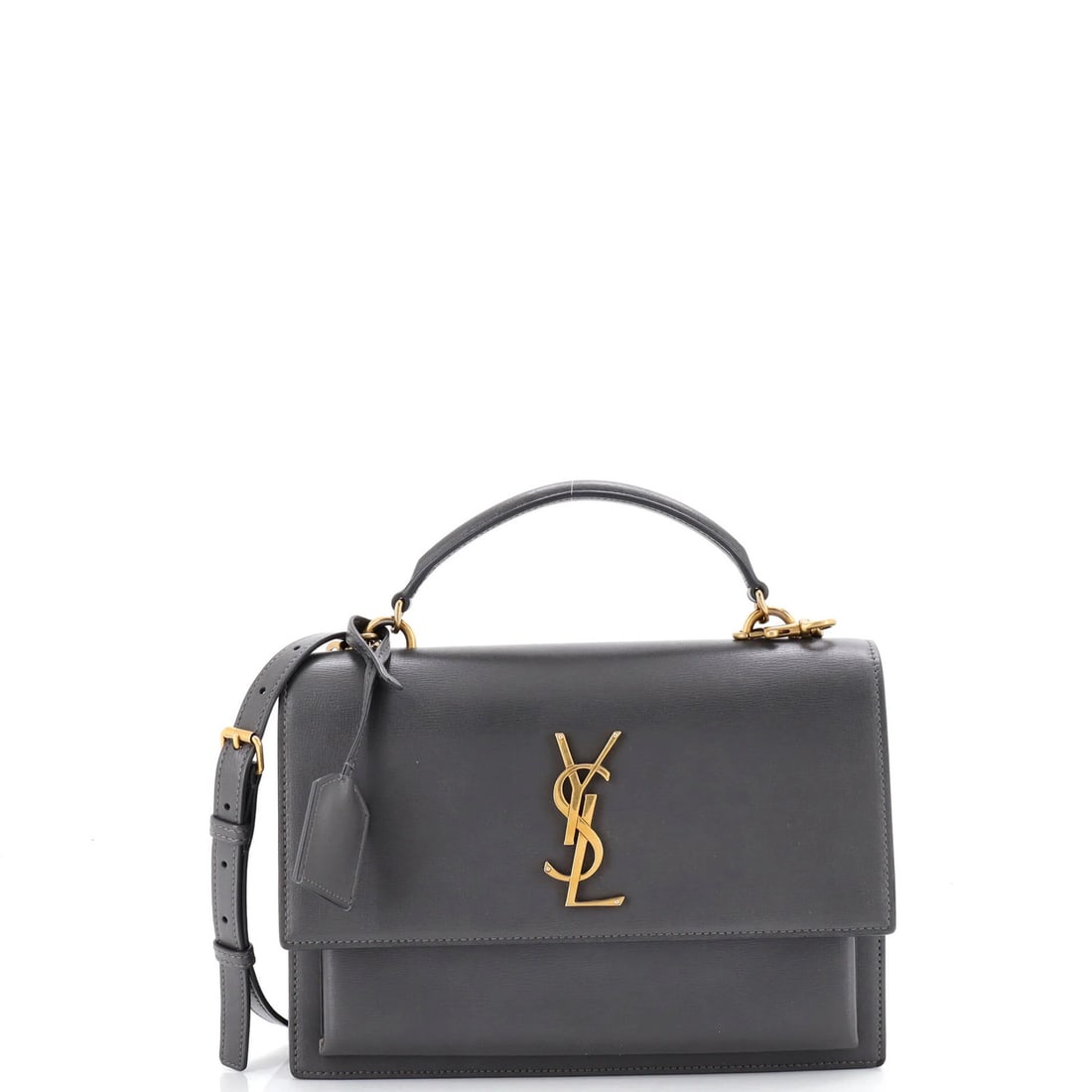 Laurent Saint Medium Leather Top Bag Shoulder Handle Sunset: Laurent Saint Medium Leather Top Bag Shoulder Handle Sunset This Saint Laurent Medium Leather Top Bag features a sleek gray exterior with a sophisticated gold hardware, complemented by a luxurious