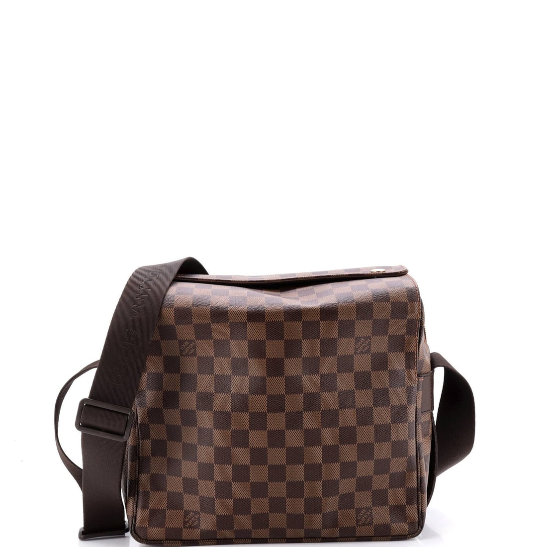 Louis Vuitton Damier Naviglio Handbag: Louis Vuitton Damier Naviglio Handbag Brown Louis Vuitton Damier Naviglio Cross Body Bag with gold hardware, featuring a canvas coated exterior and brown interior, measures 9" high, 12" wide, and 5"