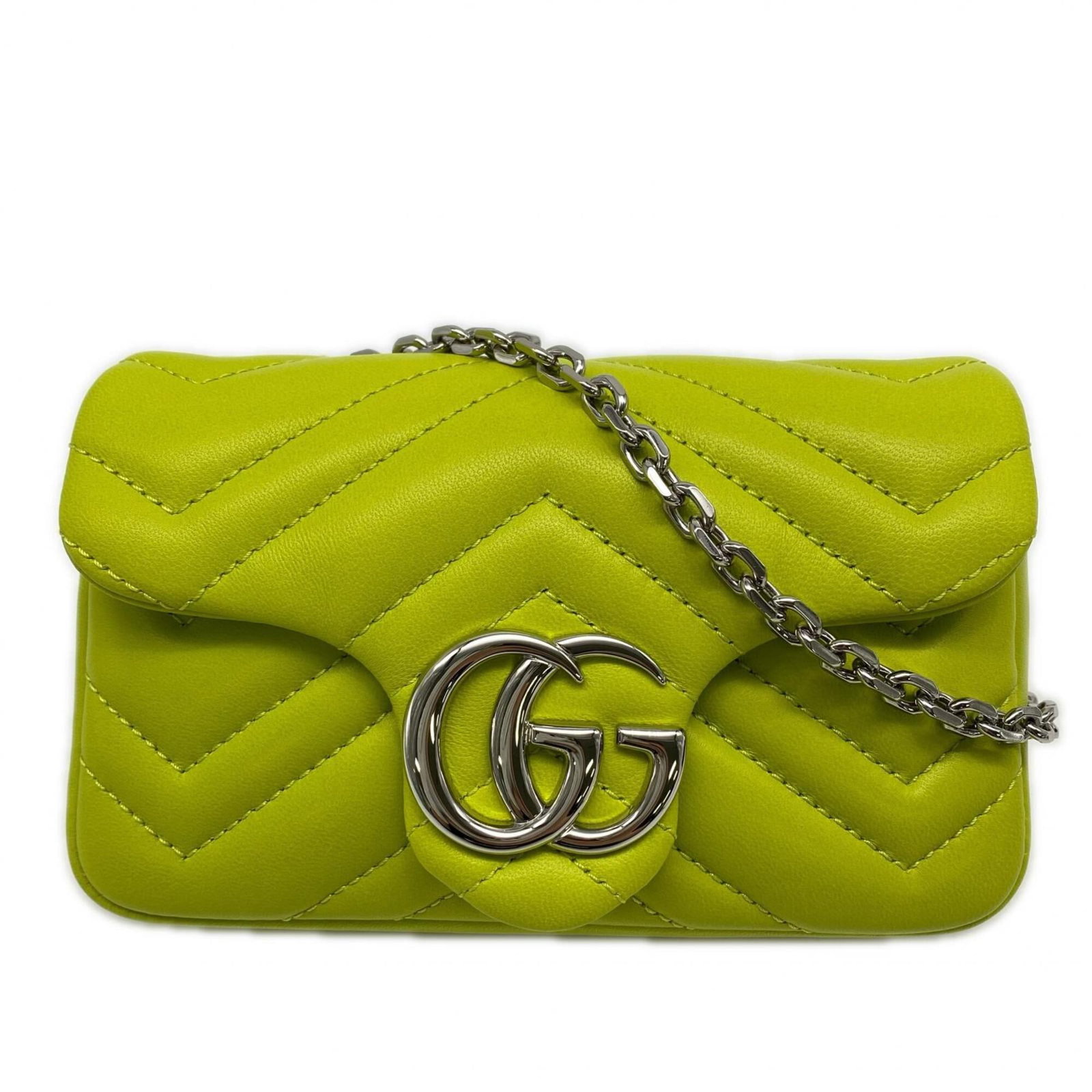Shoulder Bag Leather: Shoulder Bag Leather Soft and stylish, this Gucci GG Marmont shoulder bag is crafted from luxurious lambskin leather in a vibrant yellow hue. The classic design features a flap closure and adjustable 