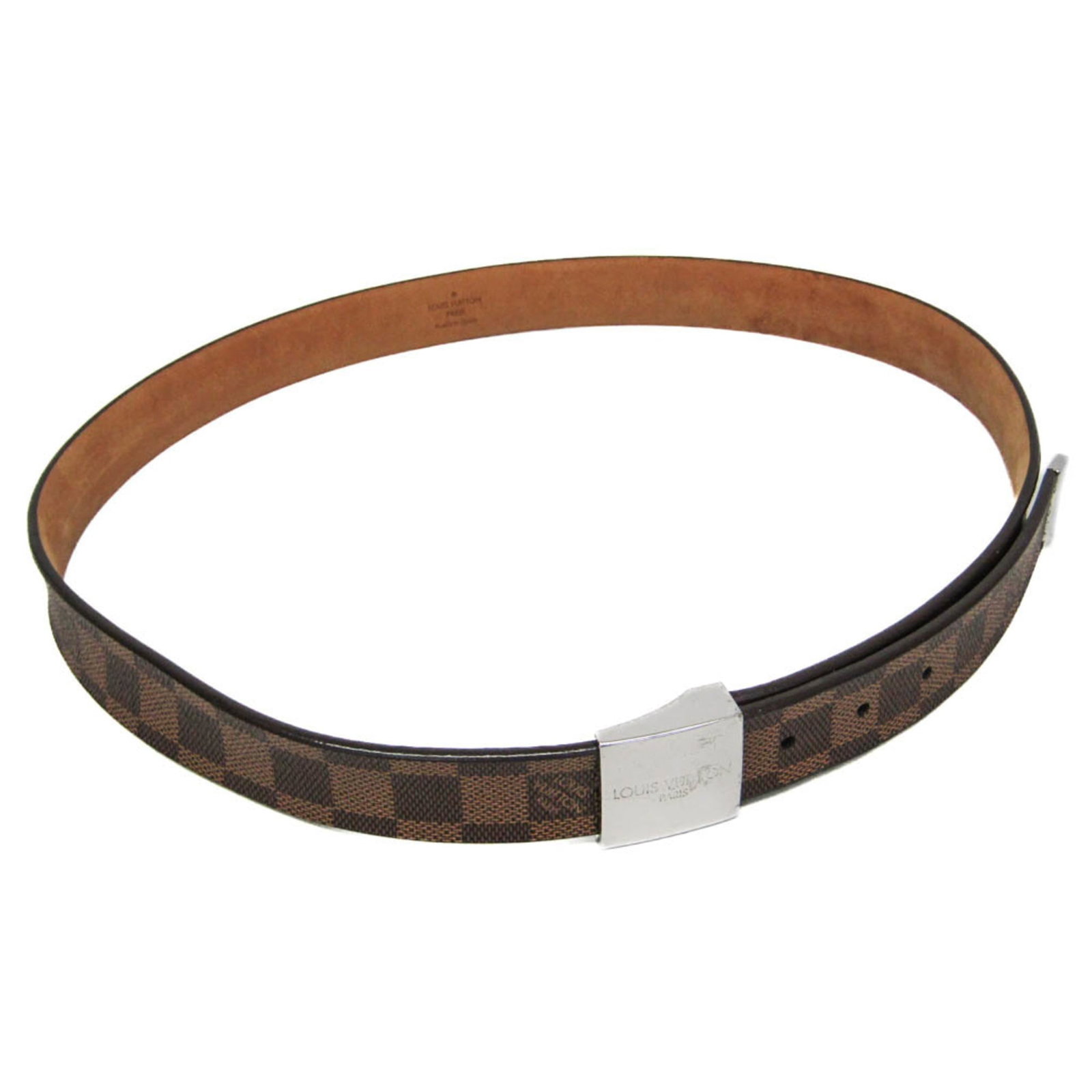 Standard belt by Louis Vuitton: Standard belt by Louis Vuitton Standard belt by Louis Vuitton, featuring a Damier canvas pattern and a metal frame-style buckle, measures 95cm-105cm in length and has five belt holes. Made from high-q