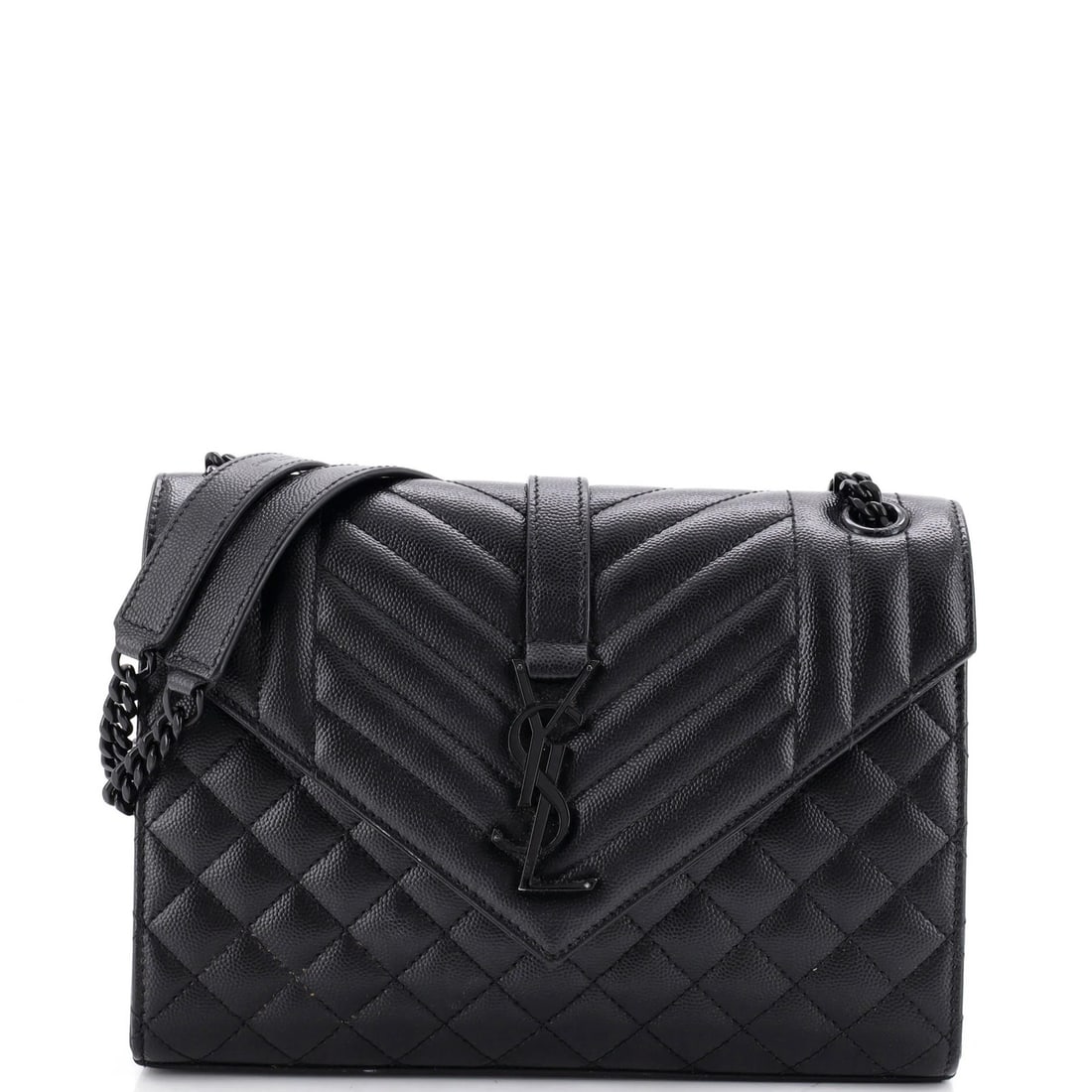 Saint Laurent Classic Monogram Envelope Satchel Mixed Matelasse Leather Medium: Saint Laurent Classic Monogram Envelope Satchel Mixed Matelasse Leather Medium Black Saint Laurent Classic Monogram Envelope Satchel in mixed matelasse leather, featuring a medium size with a 12"