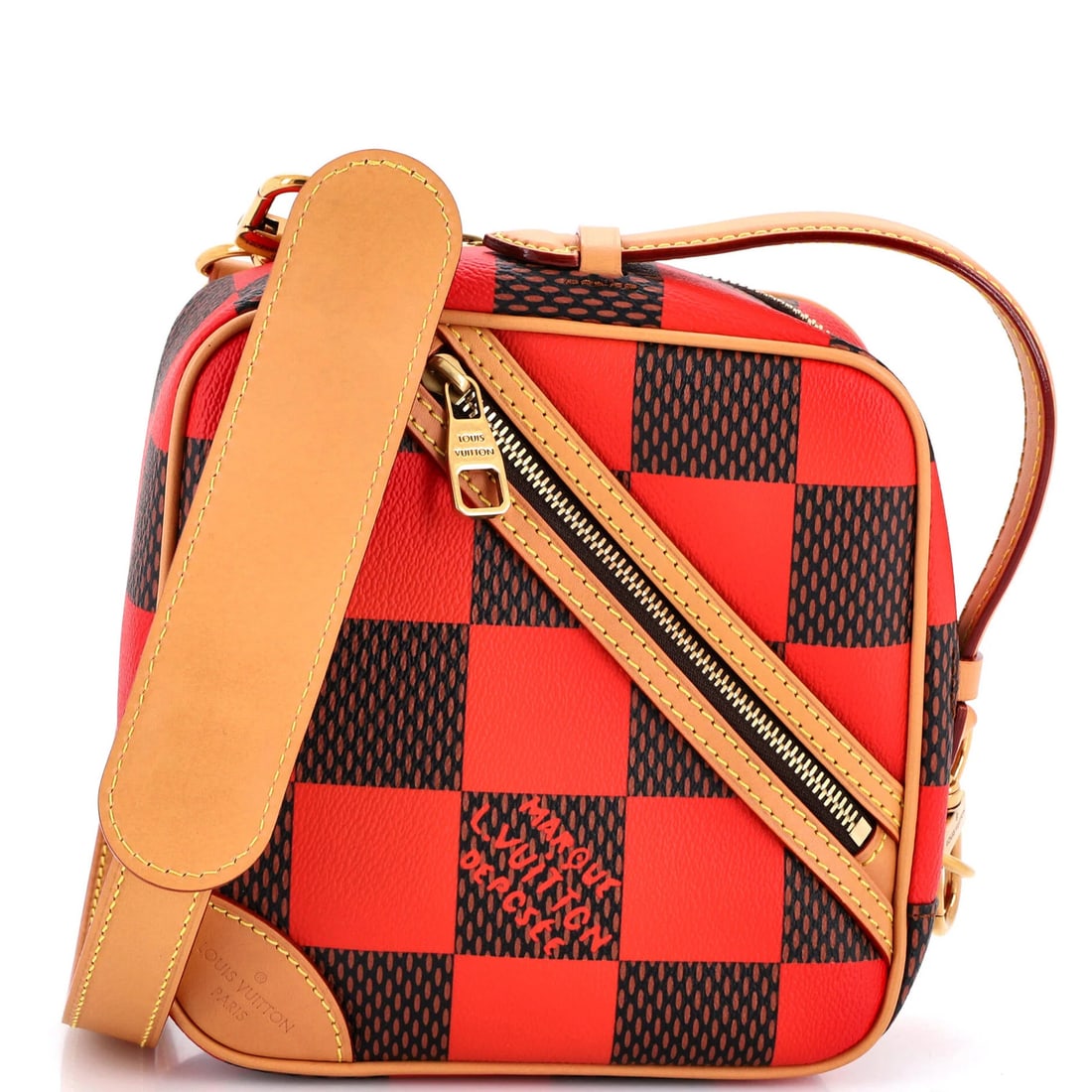Damier Pop Messenger Chess Bag Louis Vuitton: Damier Pop Messenger Chess Bag Louis Vuitton The Damier Pop Messenger Chess Bag Louis Vuitton is a stylish and functional cross-body bag with a bold red exterior. Measuring 7.5" tall, 9" wide, and