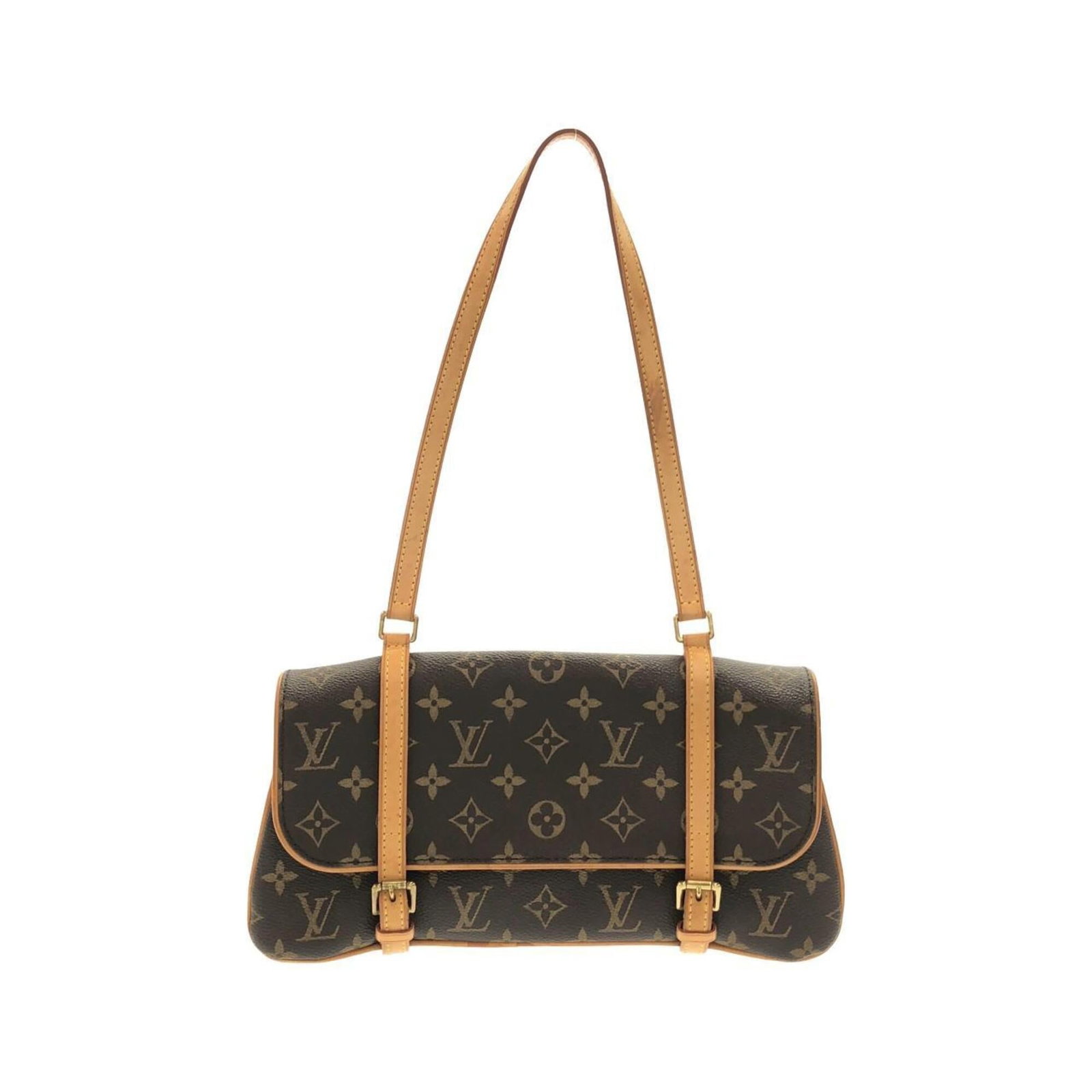 Canvas Coated Louis Vuitton Bag Shoulder: Canvas Coated Louis Vuitton Bag Shoulder Marron canvas coated shoulder bag from Louis Vuitton, featuring gold hardware and a classic design. This 16cm x 30cm x 5cm bag is a stylish and compact