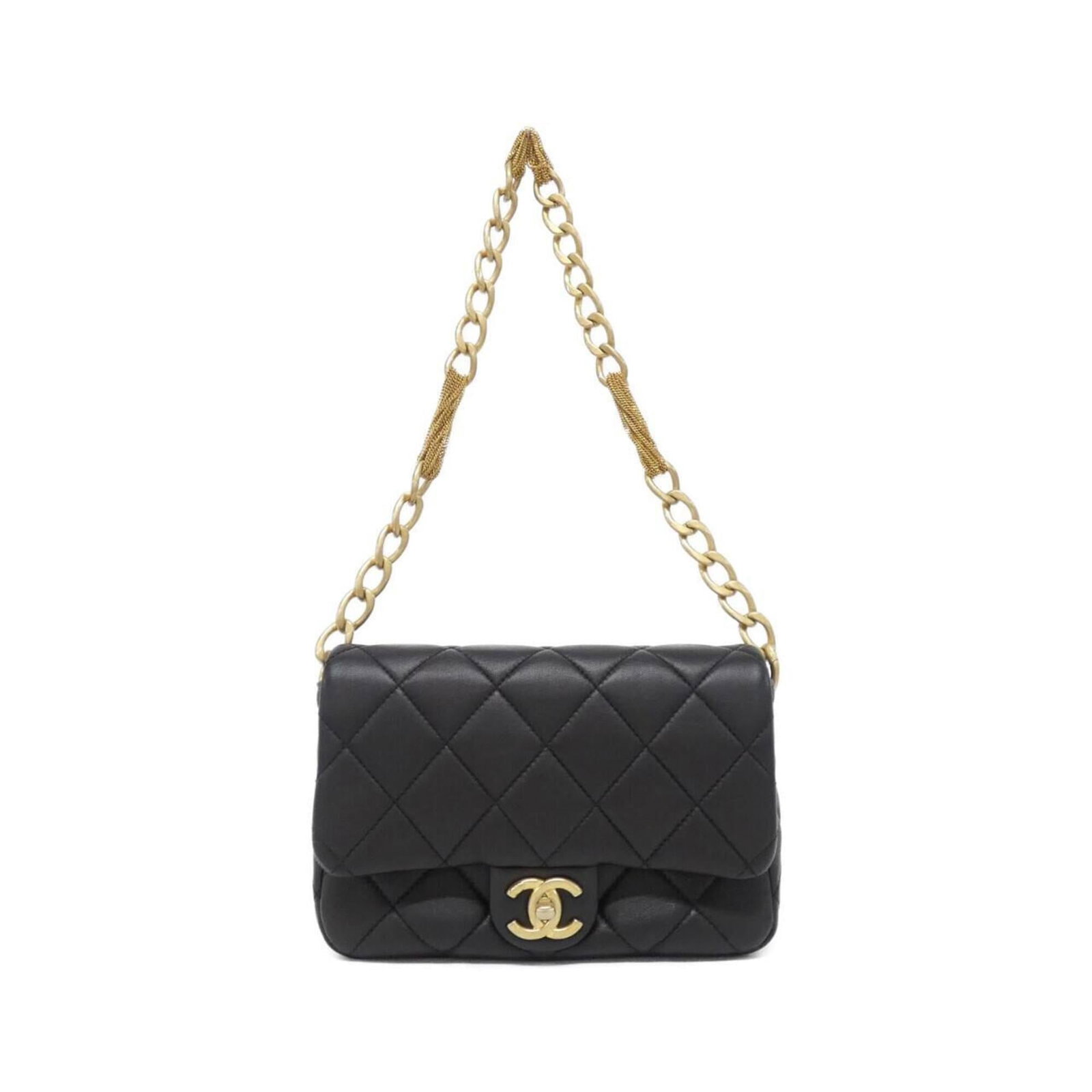 Shoulder Bag Leather Chanel: Shoulder Bag Leather Chanel Black leather shoulder bag from Chanel, featuring lamb leather construction. Measuring 15cm x 21cm x 6cm, this compact bag is a stylish accessory for everyday use. Made fro