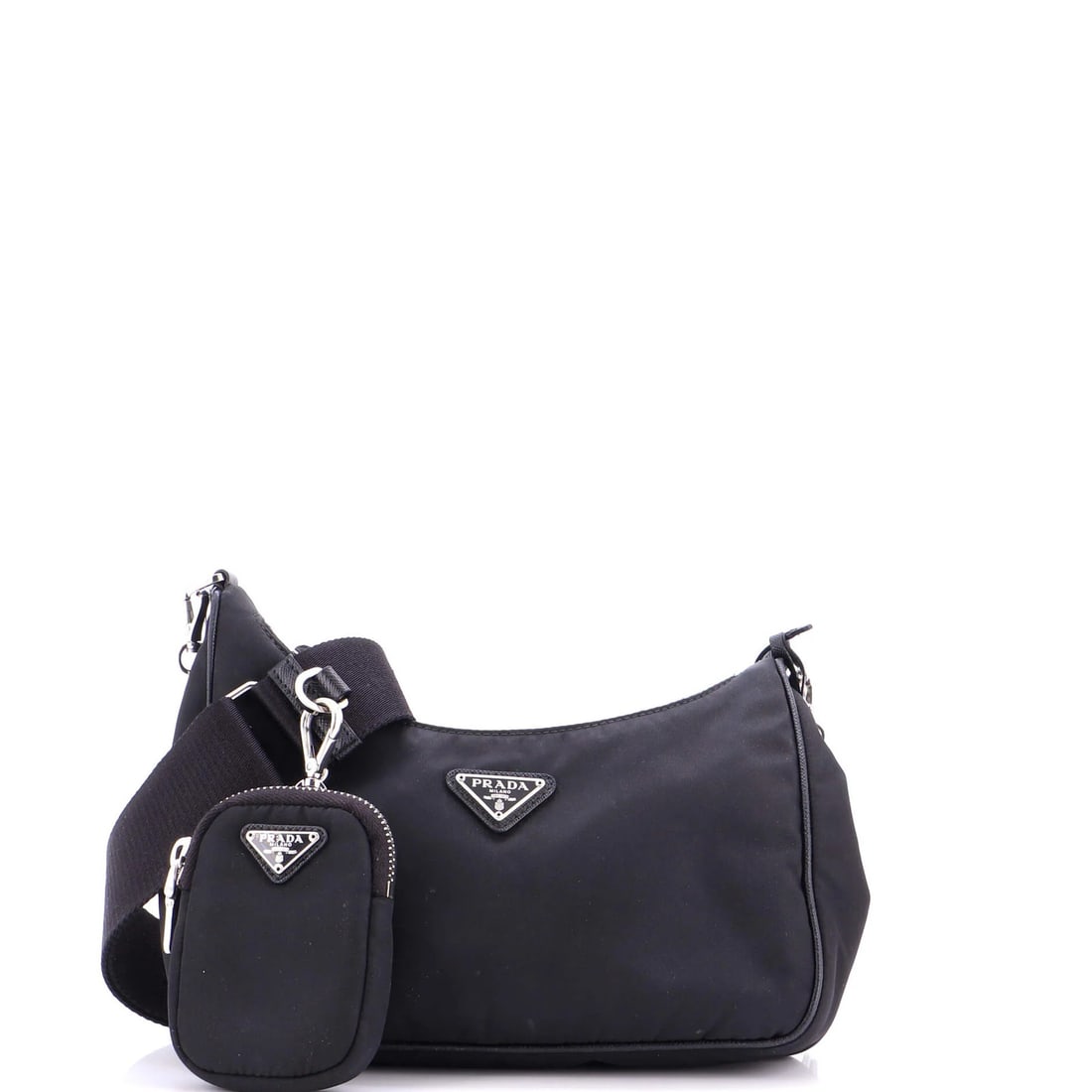 Re Edition Small Prada 2005 Bag Tessuto Shoulder: Re Edition Small Prada 2005 Bag Tessuto Shoulder Small Re-Edition Prada 2005 Bag with Tessuto Exterior in Black, featuring a cross-body design and extra strap for versatility. This 2005 model boasts a