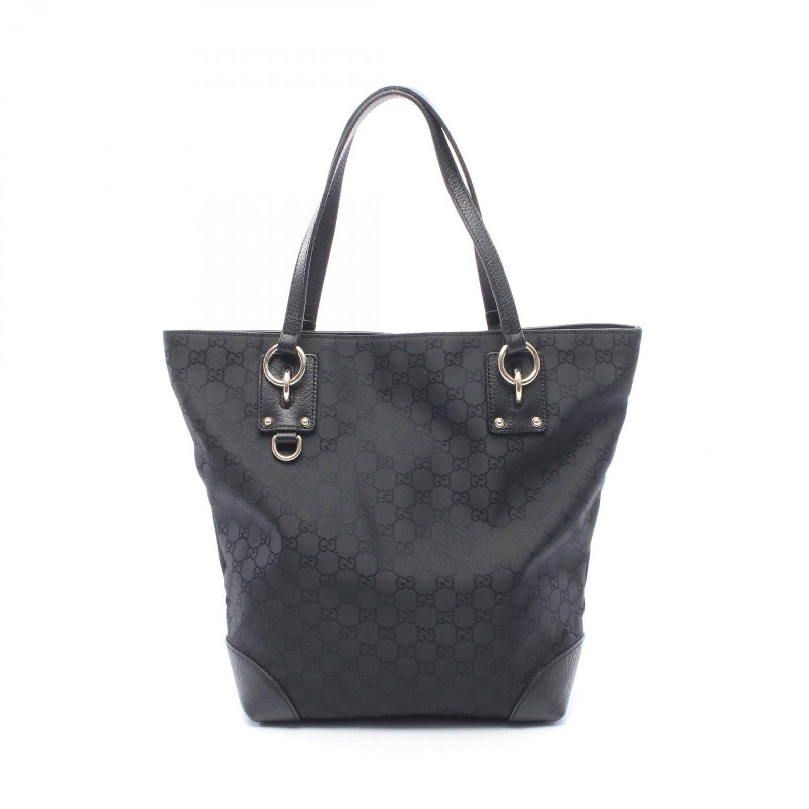 Canvas Leather Tote Bag Gucci: Canvas Leather Tote Bag Gucci Canvas and leather combine in this sleek Gucci tote bag, measuring 31cm x 24.5cm x 12.5cm. The black canvas and leather construction gives it a sophisticated look, while