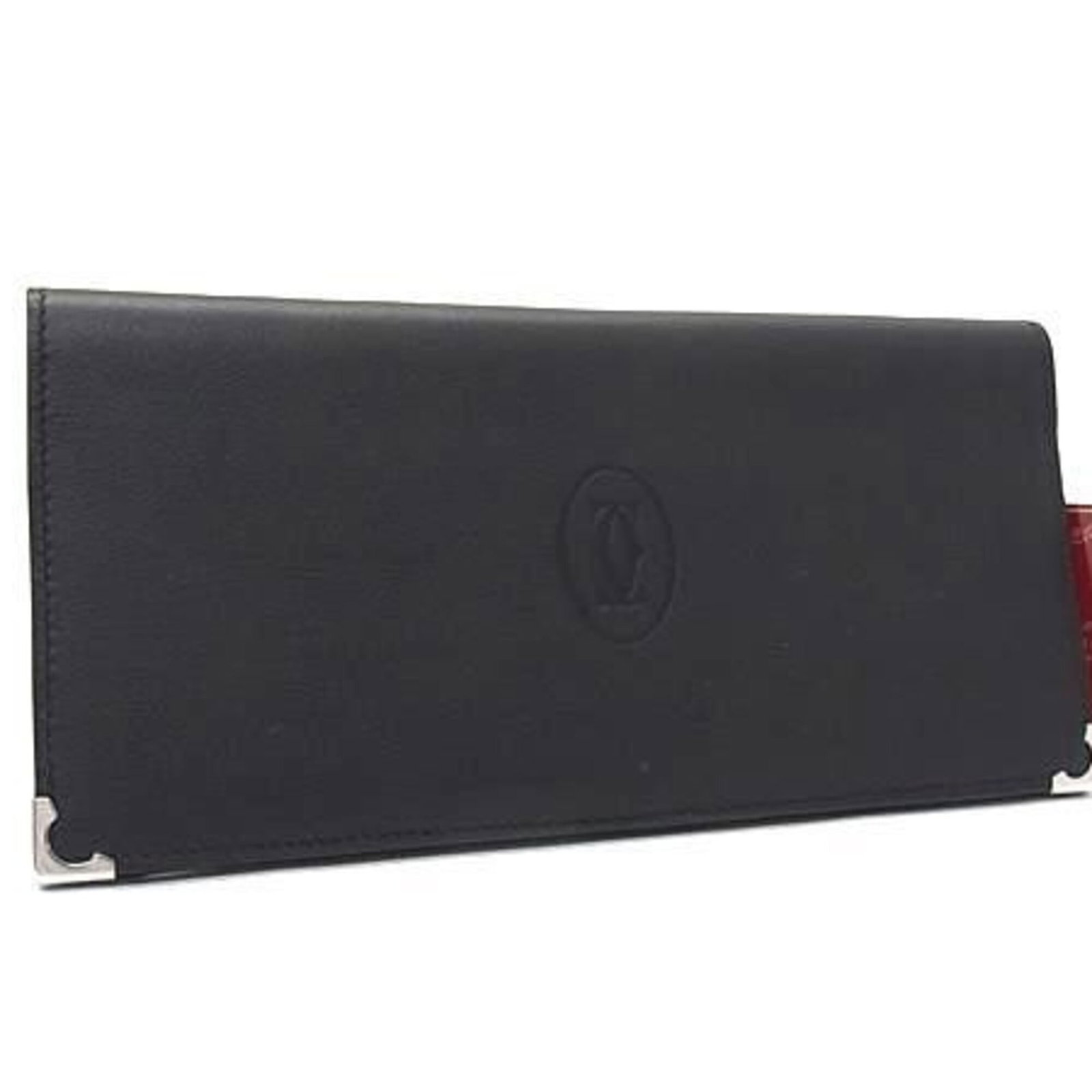 Cartier leather wallet bi fold: Cartier leather wallet bi fold Cartier leather wallet bi-fold with a sleek black finish, measuring 9.2cm x 18.7cm x 1cm, bearing a marked serial number on the body. This long wallet features a classic