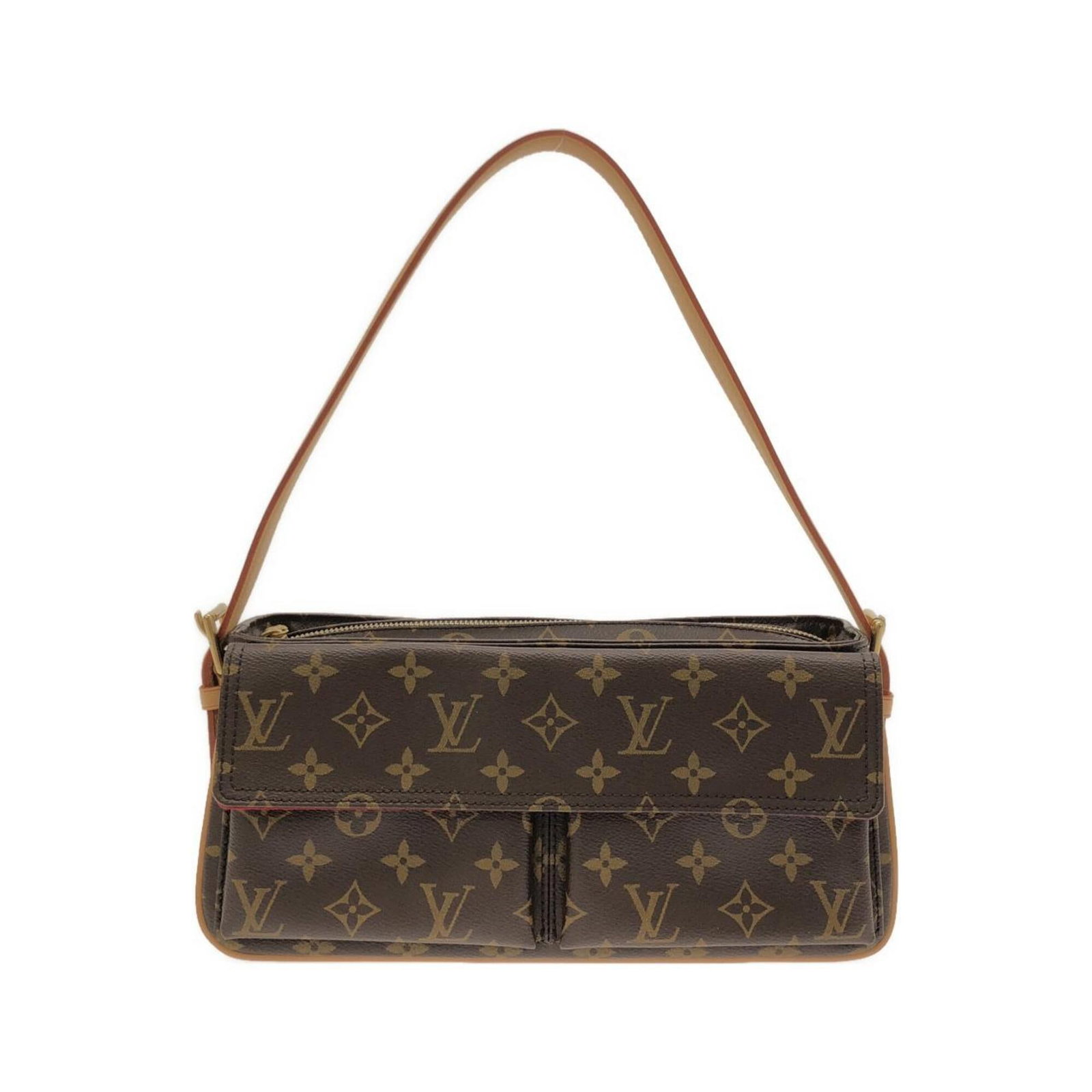 Canvas Coated Louis Vuitton Bag Shoulder: Canvas Coated Louis Vuitton Bag Shoulder Marron coated canvas and gold hardware make this Louis Vuitton shoulder bag a stylish accessory. Measuring 15.5cm x 29.5cm x 9cm, it features a classic design
