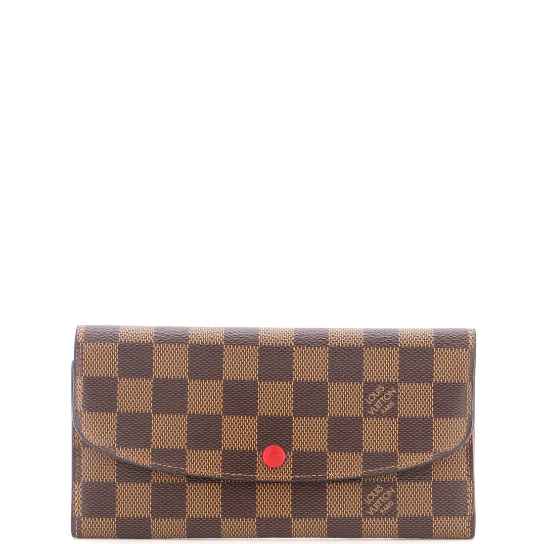 Emilie Damier Wallet Louis Vuitton: Emilie Damier Wallet Louis Vuitton Brown canvas-coated Damier Emilie Wallet by Louis Vuitton, featuring a classic design with minor scuffs and creasing on the exterior and some discoloration in the in