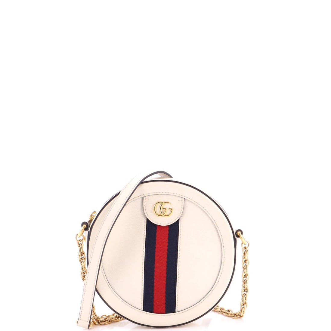 Gucci Ophidia Round Shoulder Bag Leather Mini: Gucci Ophidia Round Shoulder Bag Leather Mini White Gucci Ophidia Round Shoulder Bag Leather Mini, featuring a classic cross body design with a neutral interior and gold hardware, measures 7" tall,