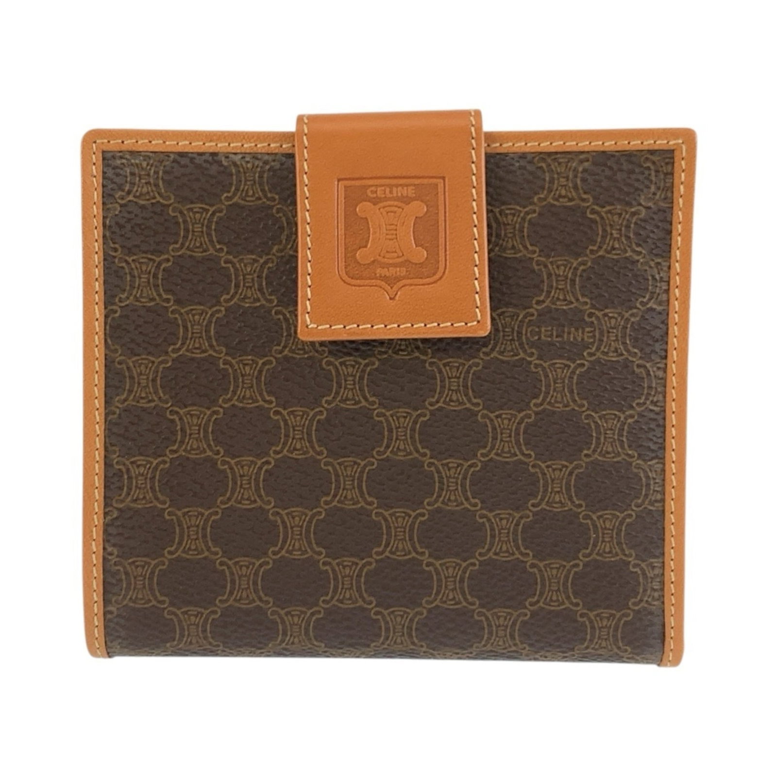 Pvc Leather Celine Bi Fold Wallet: Pvc Leather Celine Bi Fold Wallet PVC leather Celine bi-fold wallet in brown, featuring a classic design with a 10cm x 11cm x 1.5cm size. Made from a combination of PVC and leather, this wallet is a