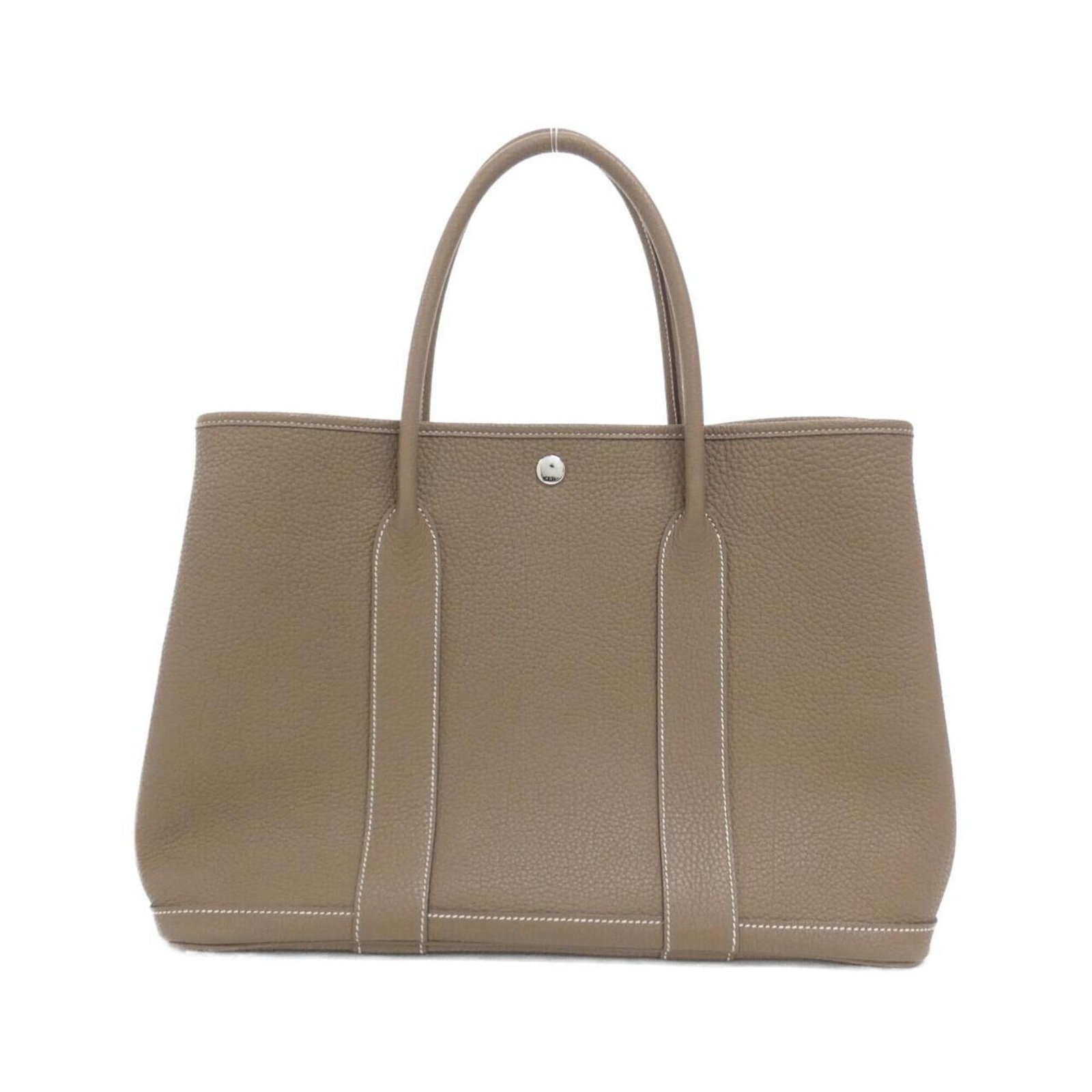 Handbag Hermes Negonda Leather: Handbag Hermes Negonda Leather Negonda leather craftsmanship shines in this elegant Hermes handbag, boasting a timeless Etoupe gray color and sleek silver hardware. Measuring 26cm x 36cm x 18cm, it of