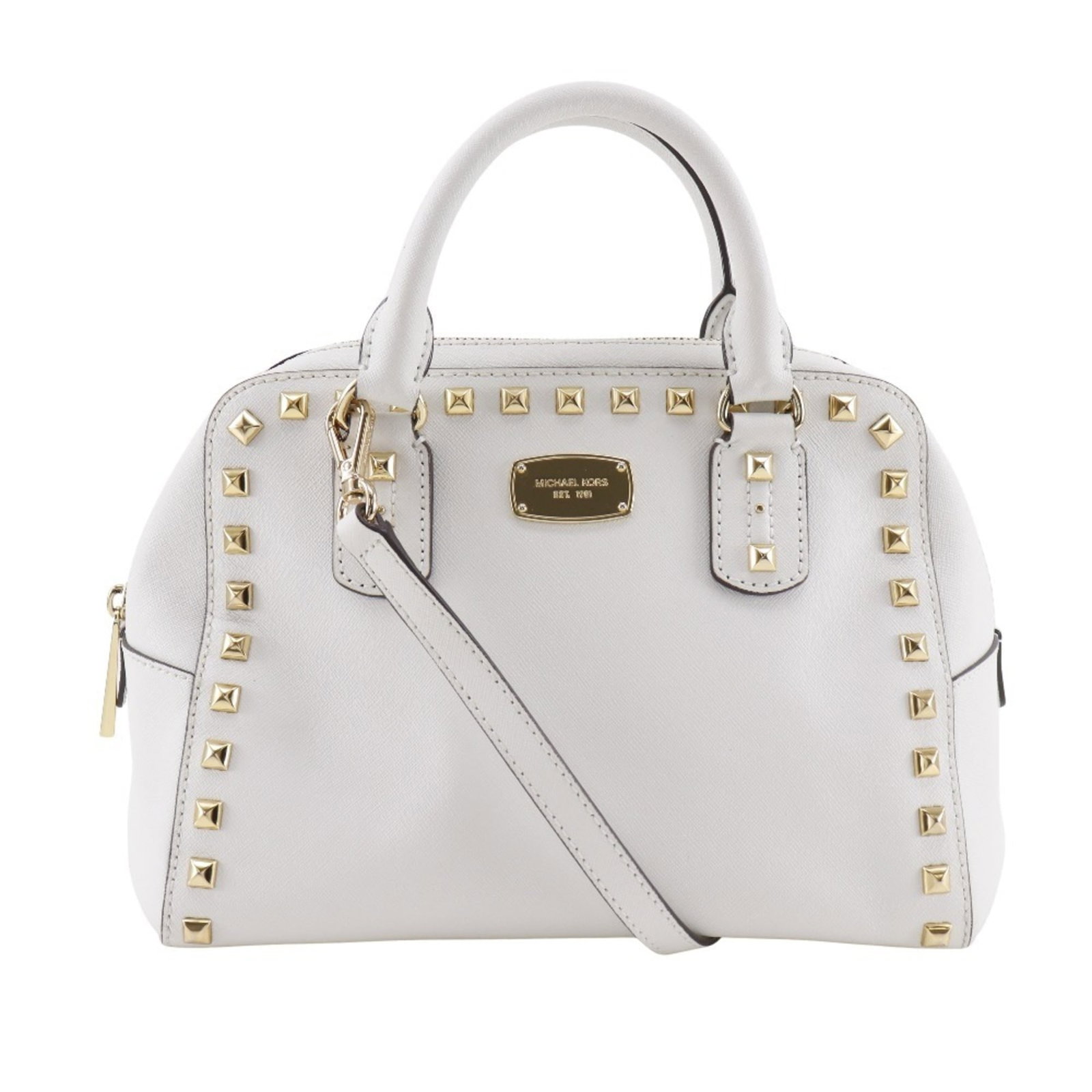 Michael Kors Leather Handbag: Michael Kors Leather Handbag White leather handbag from Michael Kors, measuring 19cm x 26cm x 15cm. Made from high-quality leather, this stylish bag features a classic design with clean lines and a